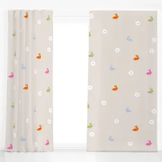 Dekovorhang Bunte Hasen Blümchen Beige