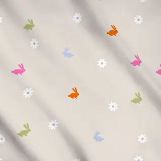 Meterware Bunte Hasen Blümchen Beige