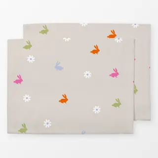 Tischset Bunte Hasen Blümchen Beige