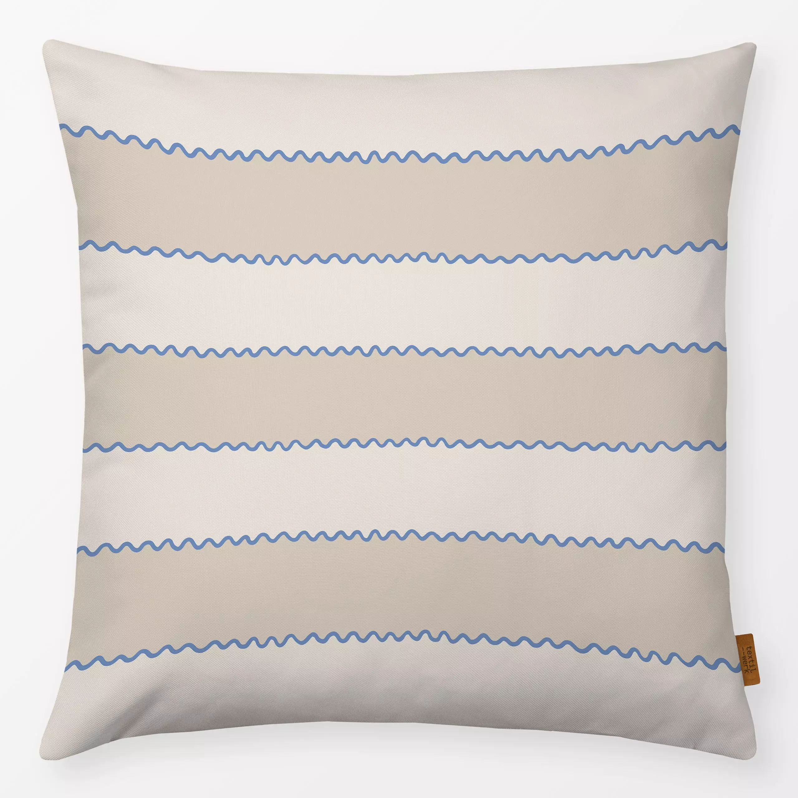 Kissen Wellen Streifen beige blau - Sommer, Symbole & Muster, Anlässe - von „Studio Kesse"; Linien, Streifen, Sommer, wellen...