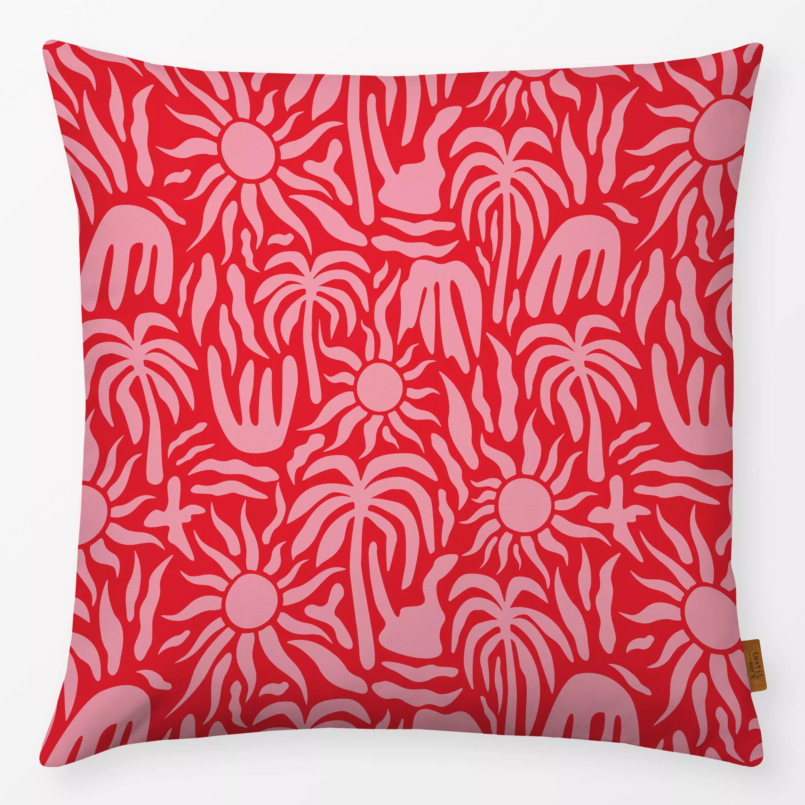 Kissen Palmeras y Sol rojo - Sommer, Symbole & Muster, Pflanzen & Botanik - von „Karen Menzenbach"; rosa, Pflanzen, Kaktus, ...