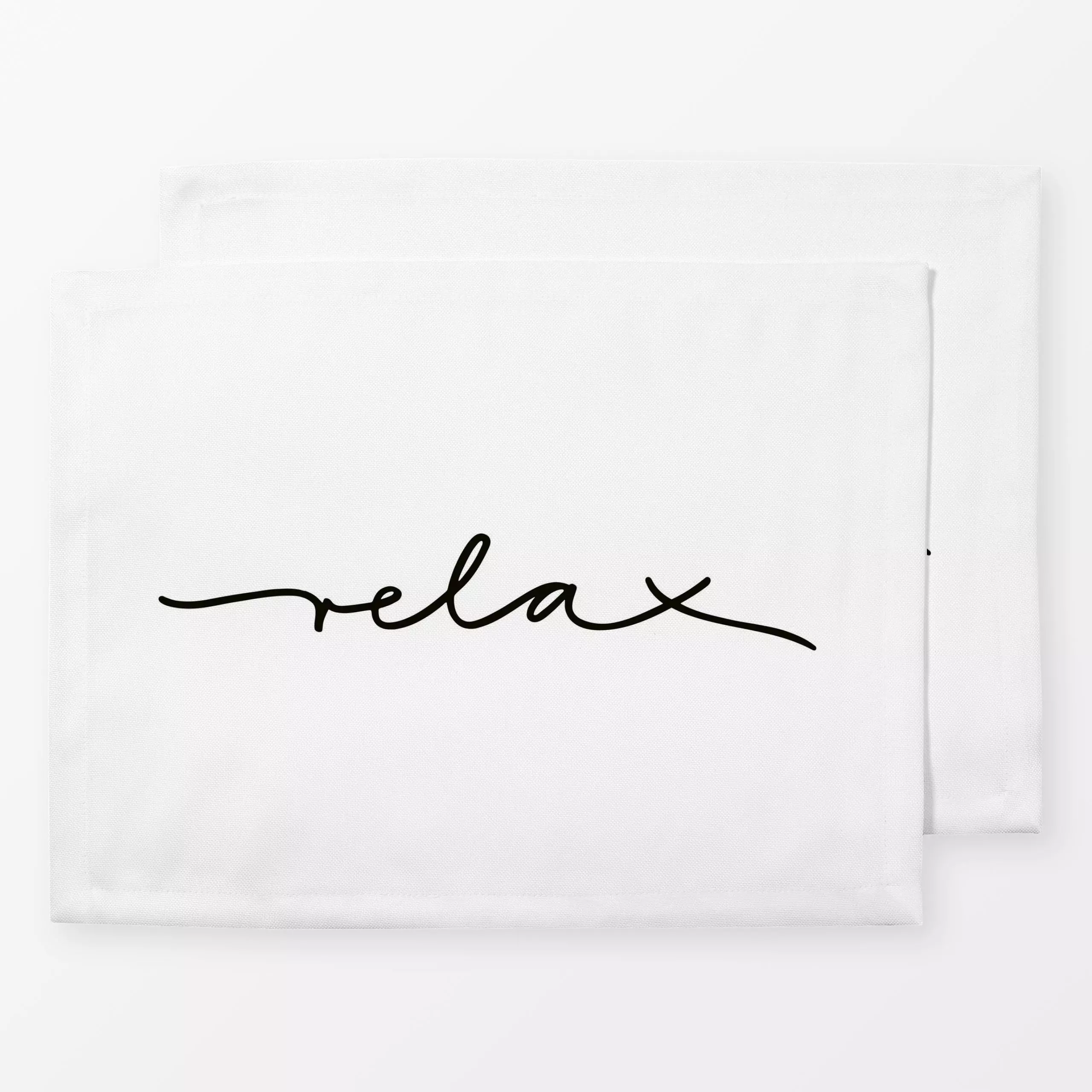 Tischset Relax Typo Black and White - Sprüche & Schriftzüge - von „Kathrin Woo"; minimal, modern, Winter, typografie, Garten...