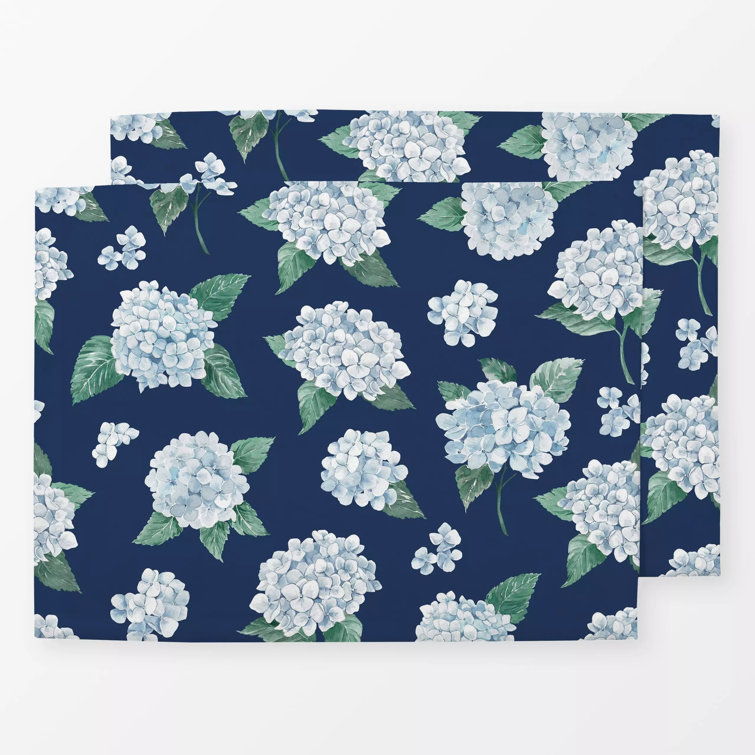 Tischset Blaue Hortensien navy - Blumen & Florales, Sommer, Pflanzen & Botanik - von „Katrin Graff“; Garten, floral, maritim...