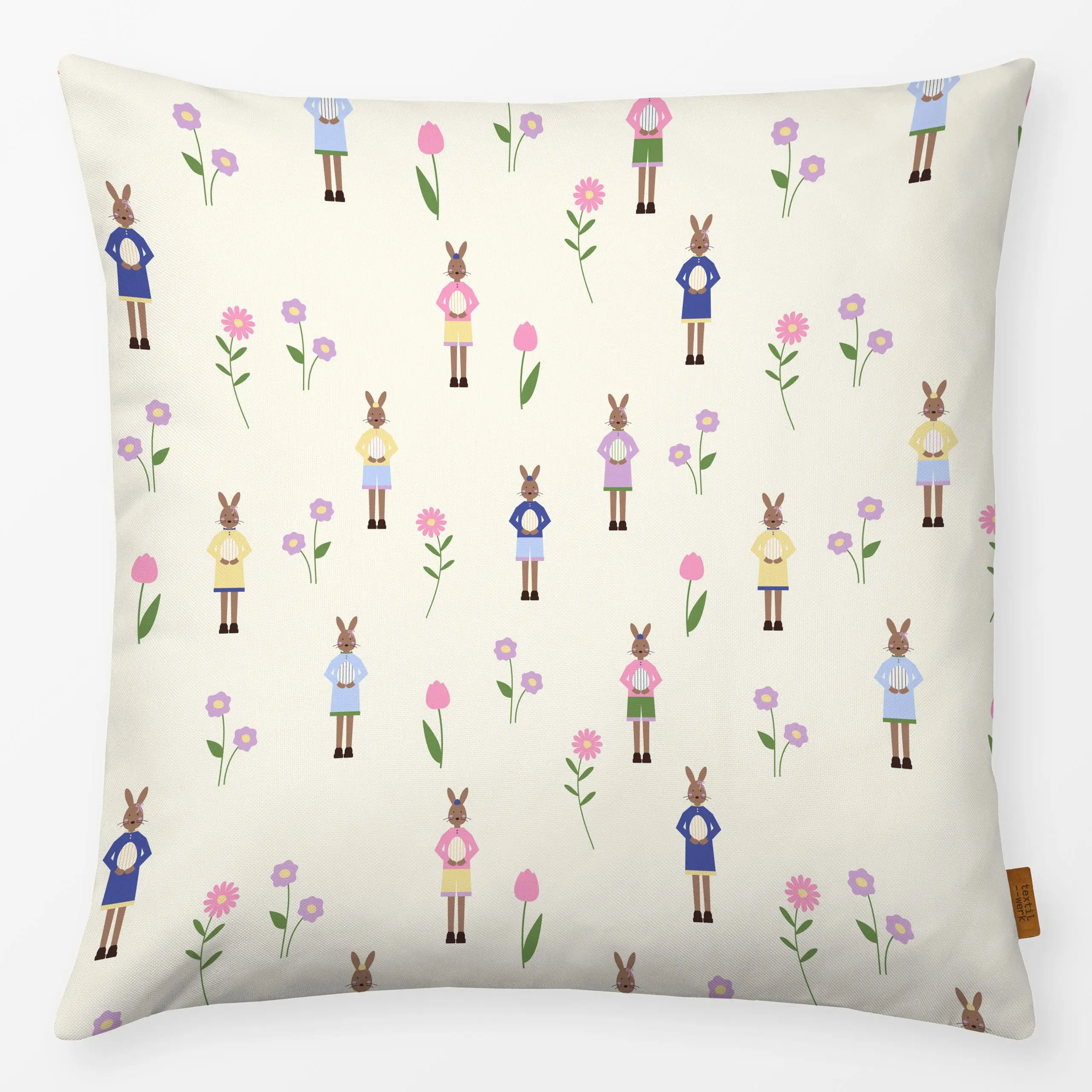 Kissen Osterhasen Muster - Frühling, Tiere, Ostern - von „Jana Moßmann"; Tulpen, niedlich, Fruehling, Ostereier, hasen, Eier...