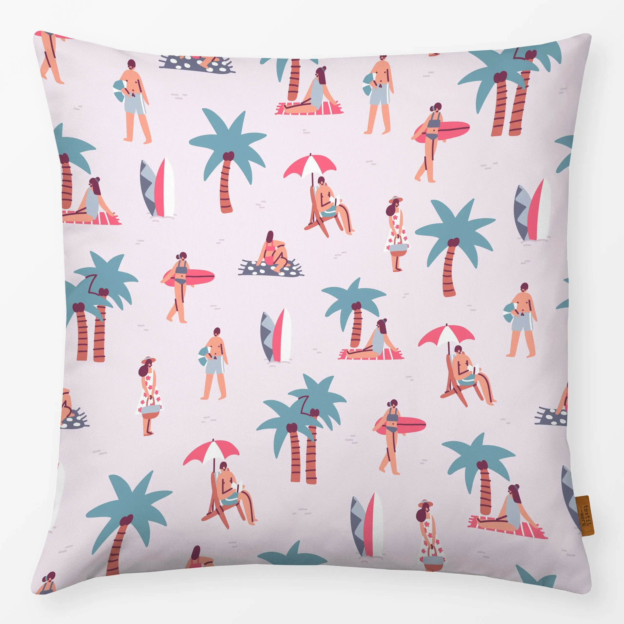 Kissen Afternoon in the Beach - Sommer - von „Sara Maese"; Palmen, Strand, Surfen, Sommer, summer, Beach, Summerfeeling, bea...