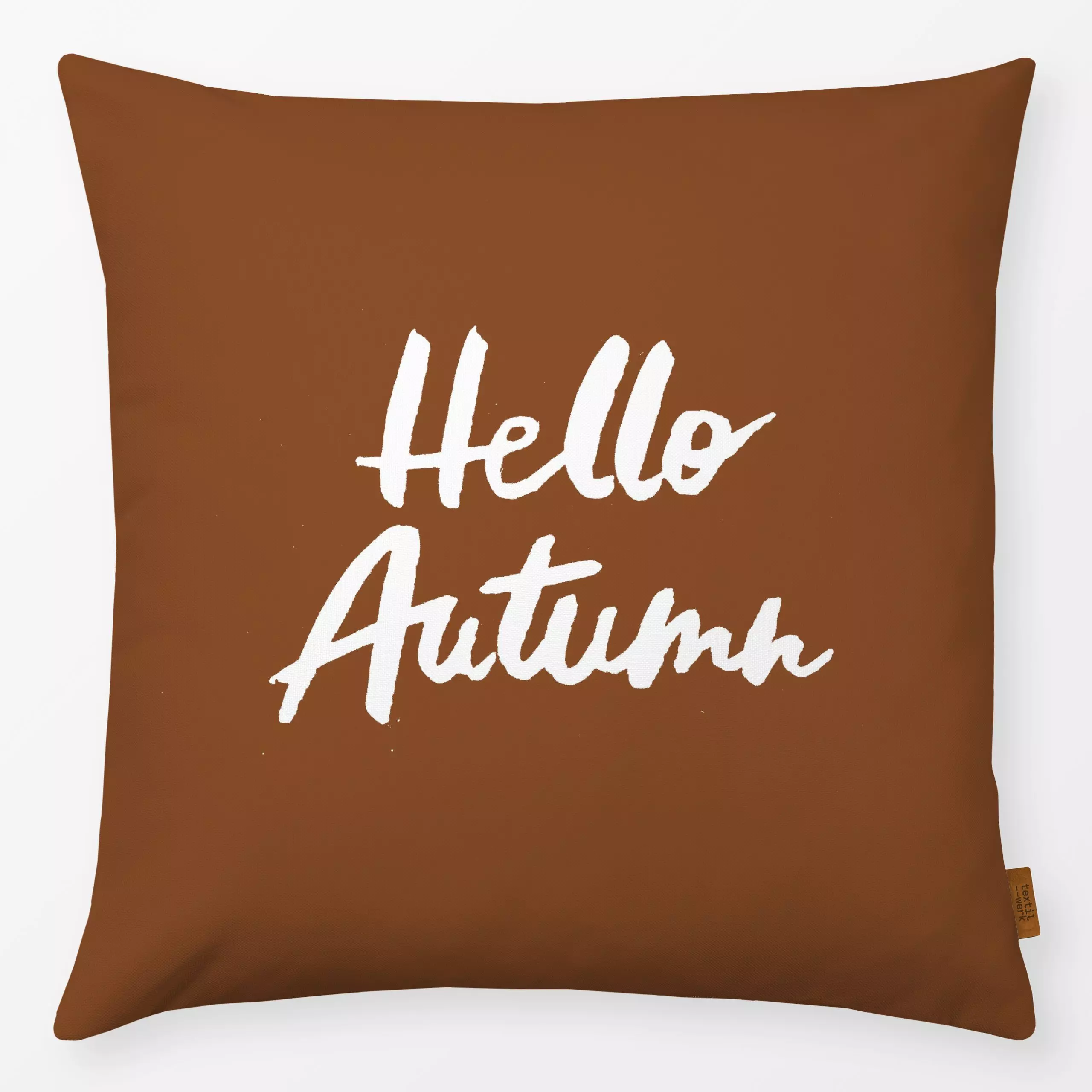 Kissen Cosy Autumn Hello Autumn braun - Herbst, Sprüche & Schriftzüge - von „Lena Yokota"; Herbst, Lettering, Handlettering,...