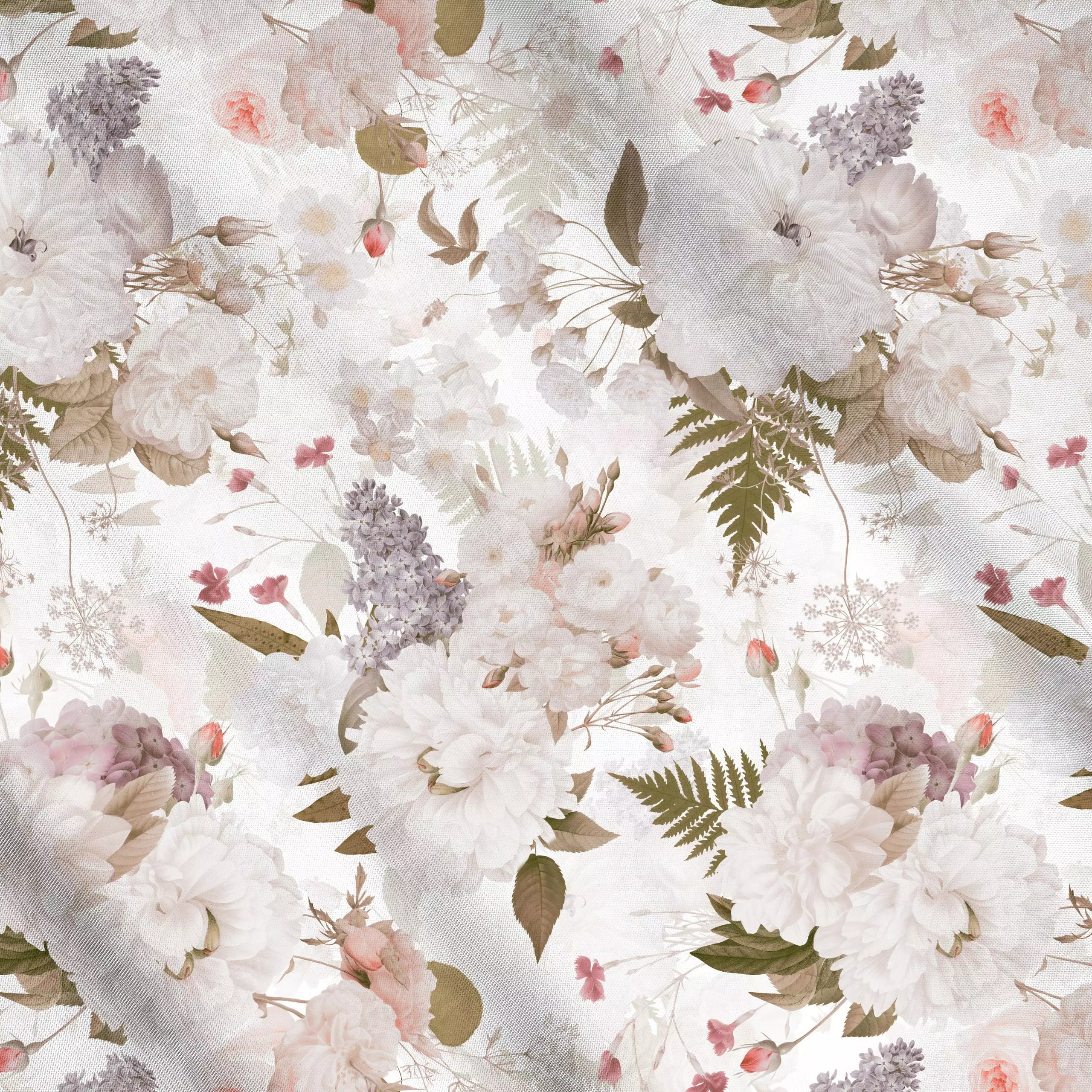 Meterware Frühlings Garten 1 - Blumen & Florales, Pflanzen & Botanik - von „Uta Naumann"; boho, Blätter, Farn, Rosen, Garten...