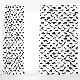 Dekovorhang Dinosaurier 04 schwarz-weiß