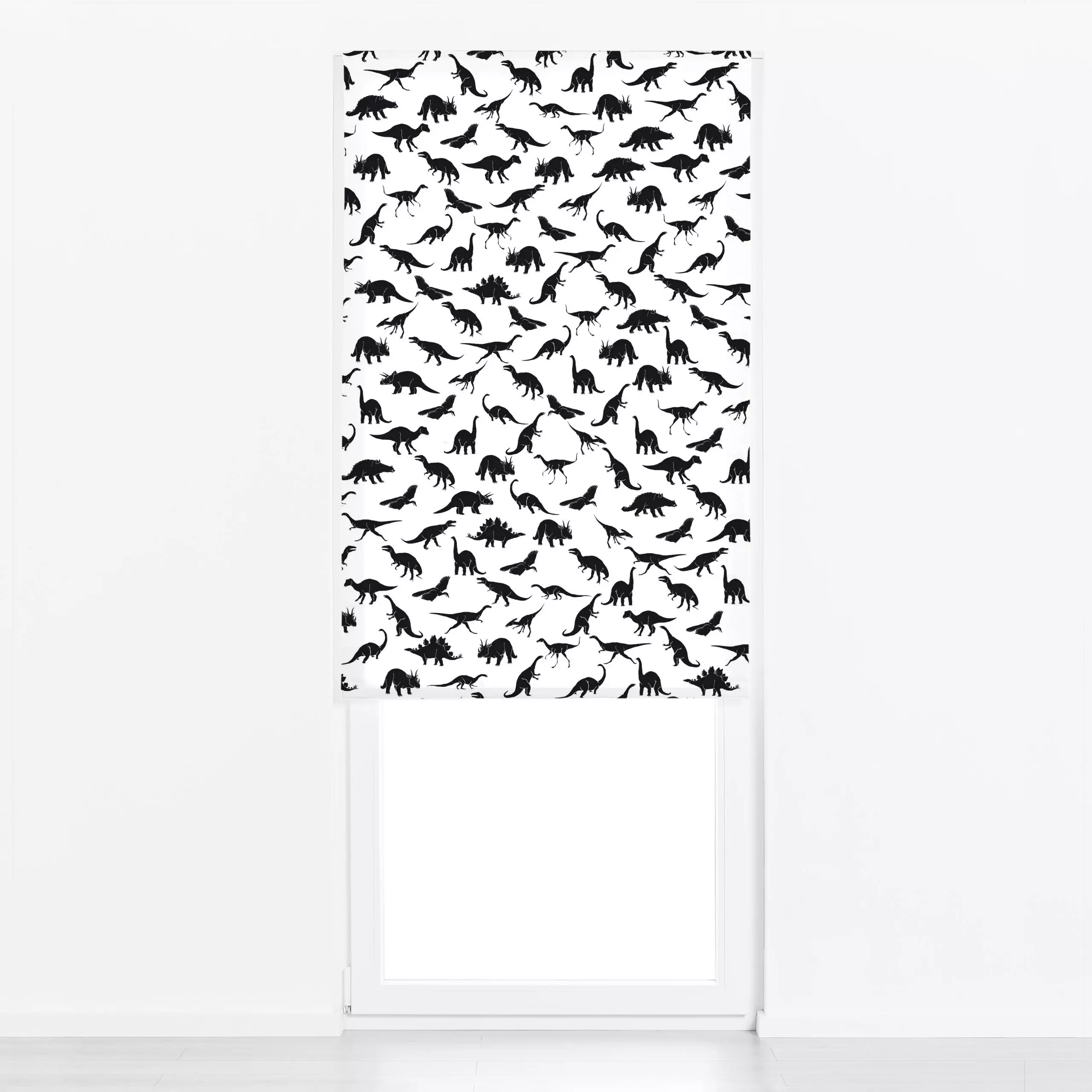 Raffrollo Dinosaurier 04 schwarz-weiß - Kinderzimmer & Motive für Kinder, Tiere - von „Joe Hennig"; Kinder, Dino, Kinderzimm...