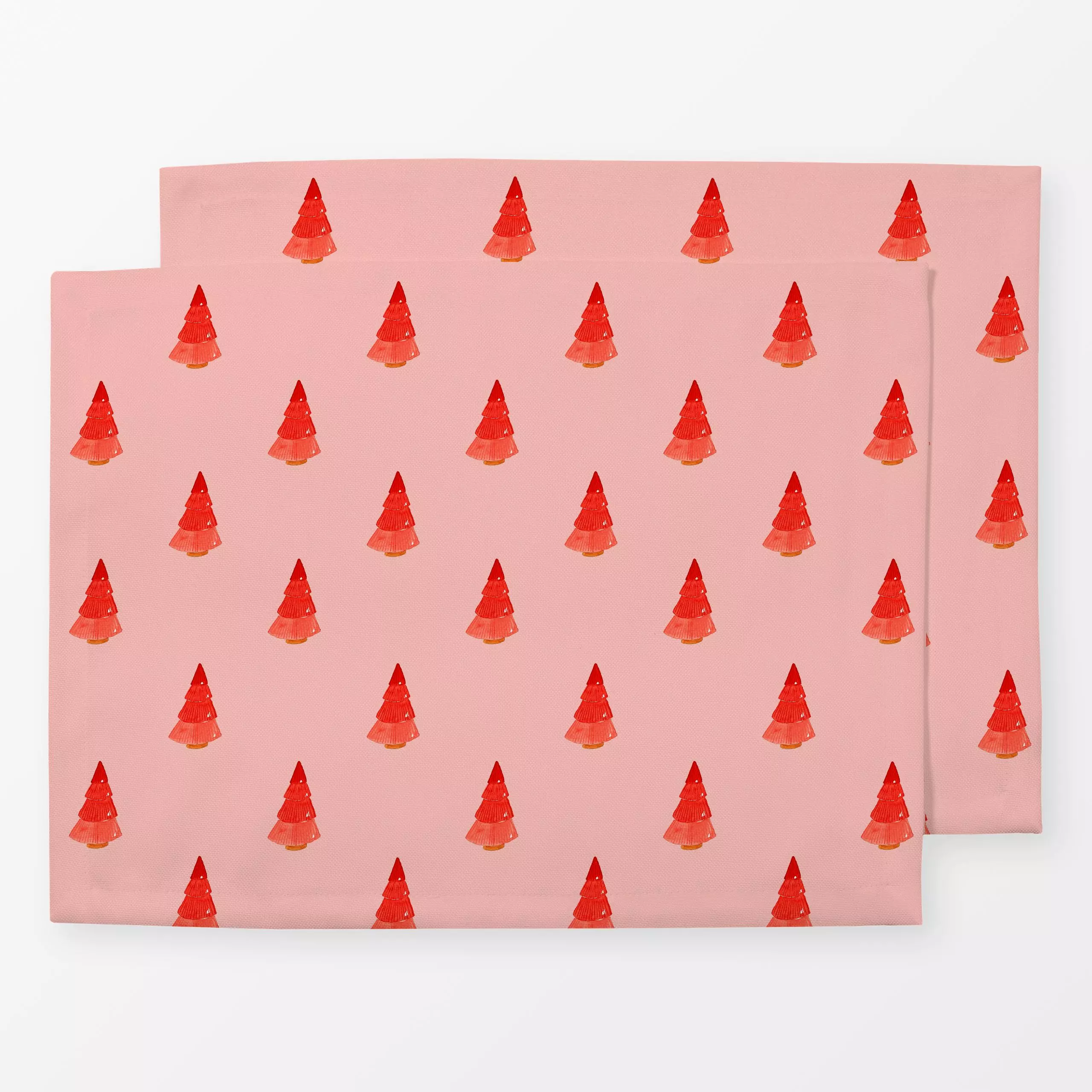 Tischset trees-pattern red rosa - Winter, Symbole & Muster - von „Lena Yokota"; rosa, Bäume, Merry Christmas, Weihnachten, W...
