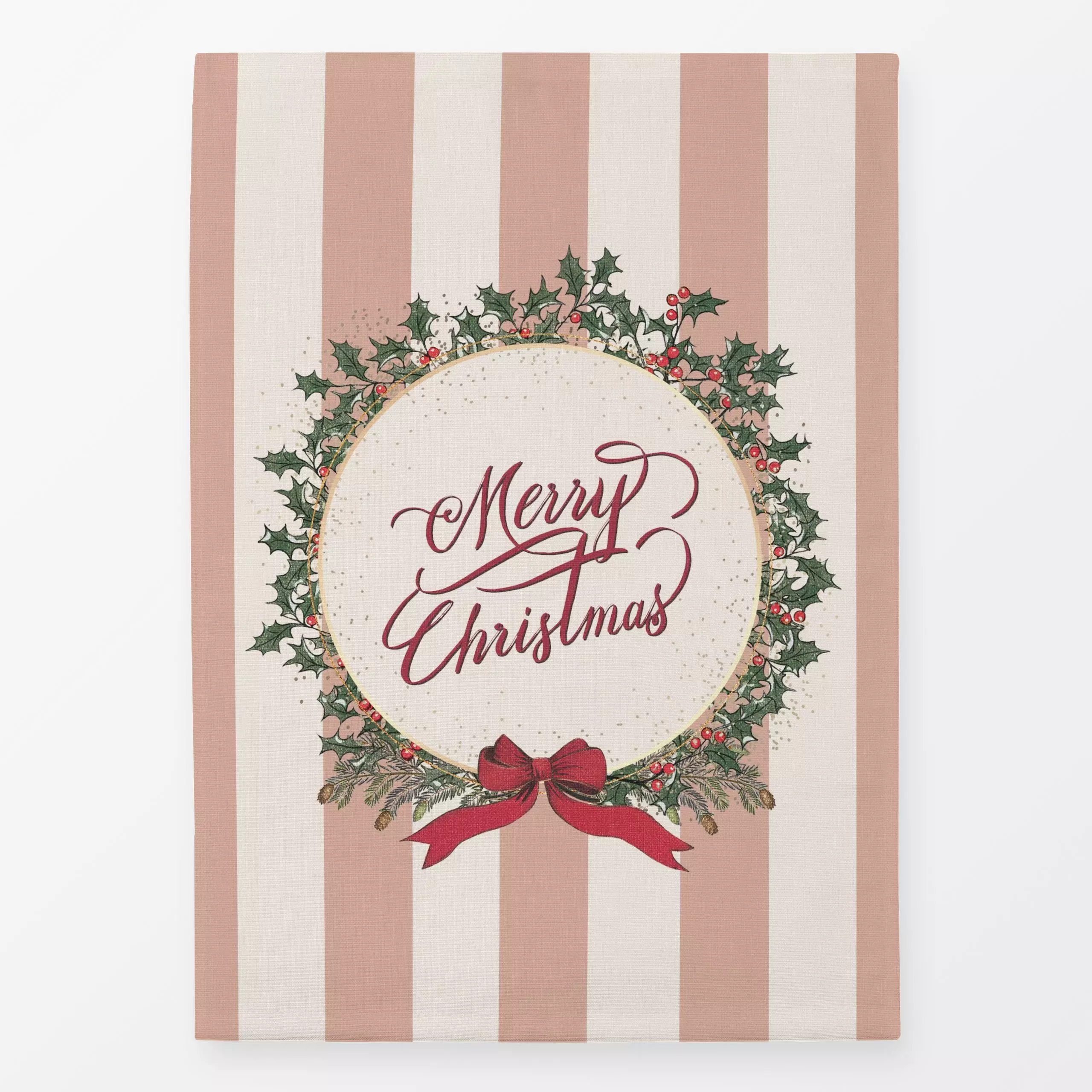 Geschirrtücher Christmas wreath and stripes I - Weihnachten, Symbole & Muster - von „Bloomery Decor"; Merry Christmas, Weihn...