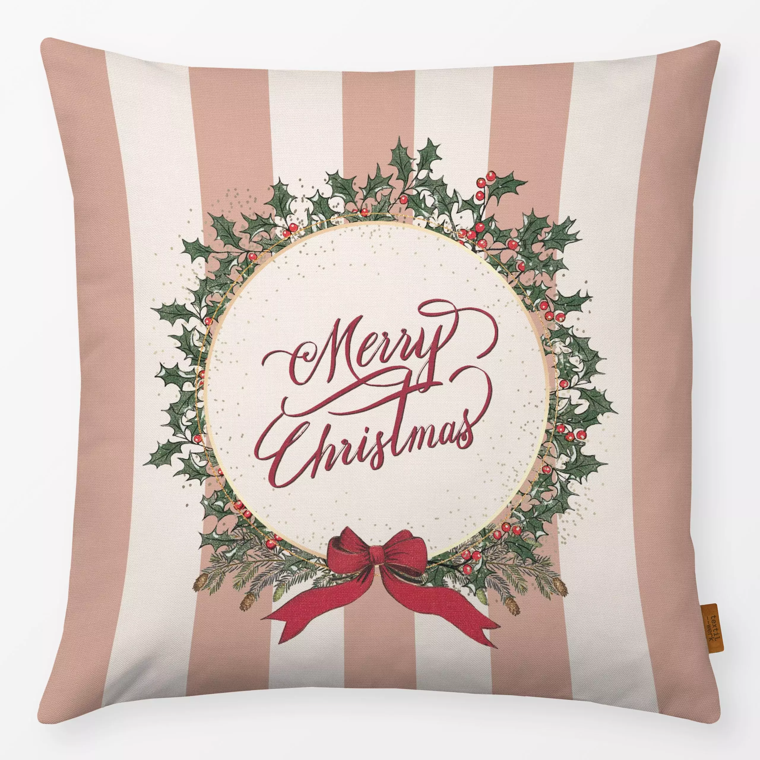 Kissen Christmas wreath and stripes I - Weihnachten, Symbole & Muster - von „Bloomery Decor"; Merry Christmas, Weihnachten, ...