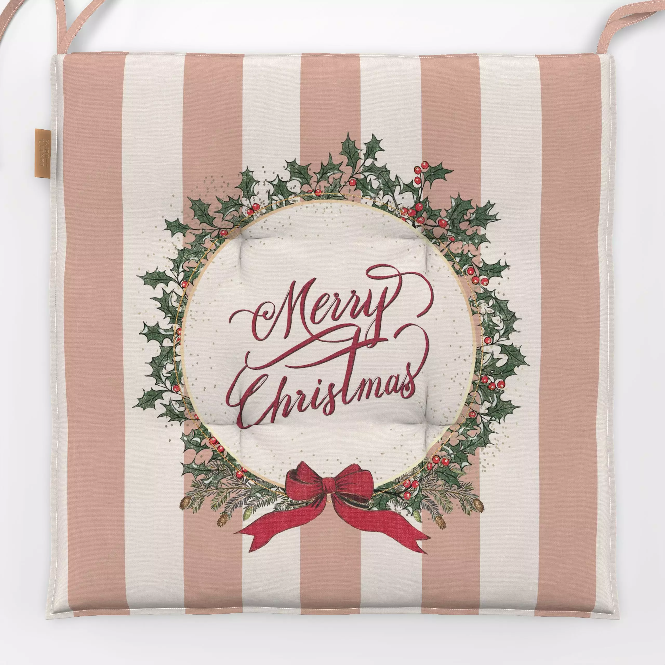 Sitzkissen Christmas wreath and stripes I - Weihnachten, Symbole & Muster - von „Bloomery Decor"; Merry Christmas, Weihnacht...