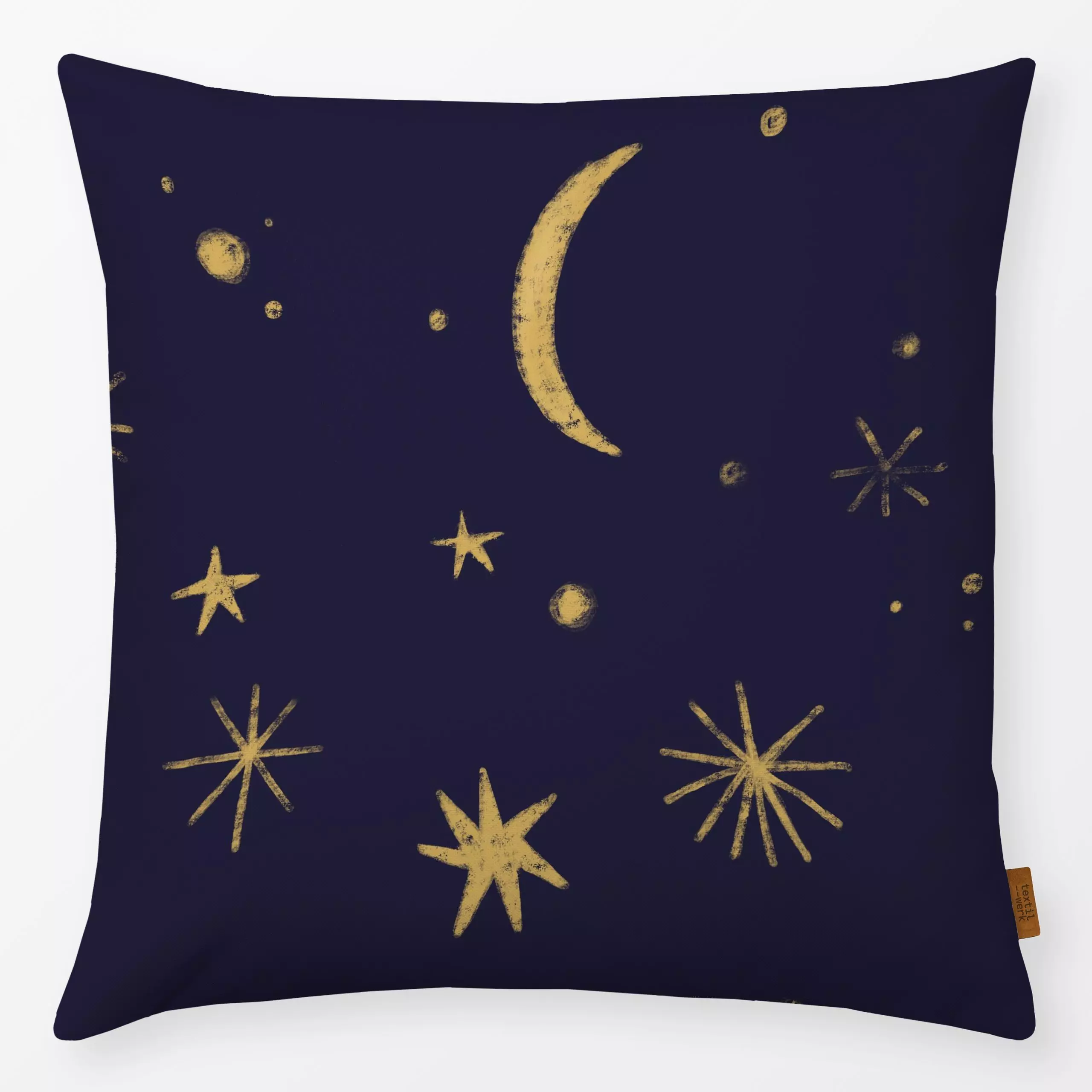 Kissen Sternenhimmel - Astronomie & Weltraum - von „Paulina Rauh"; Illustration, Kinder, Sterne, Mond, Kinderzimmer, gold, S...