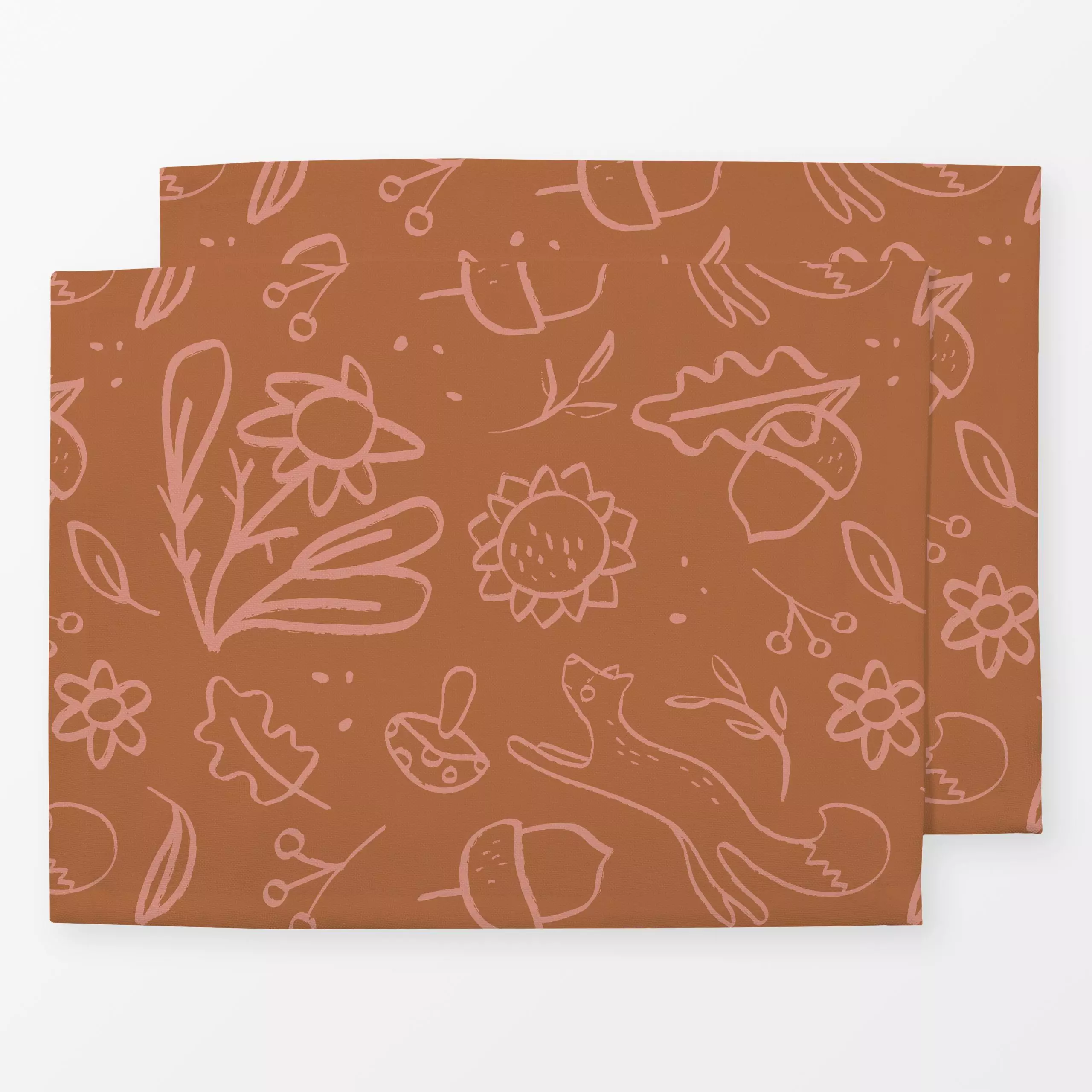Tischset Fuchs Herbst Allover braun - Natur & Landschaft - von „Kruth Design"; Zweig, Wald, Fuchs, sonnenblumen, Herbst, Her...