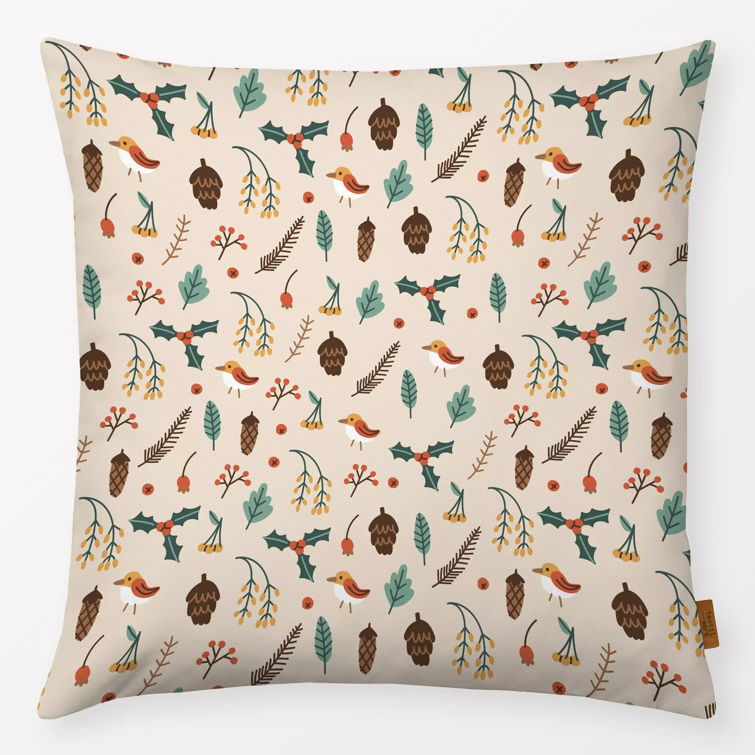 Kissen It's Christmas Everywhere - Weihnachten - von „Sara Maese"; Merry Christmas, Weihnachten, christmas, bird, mistletoe