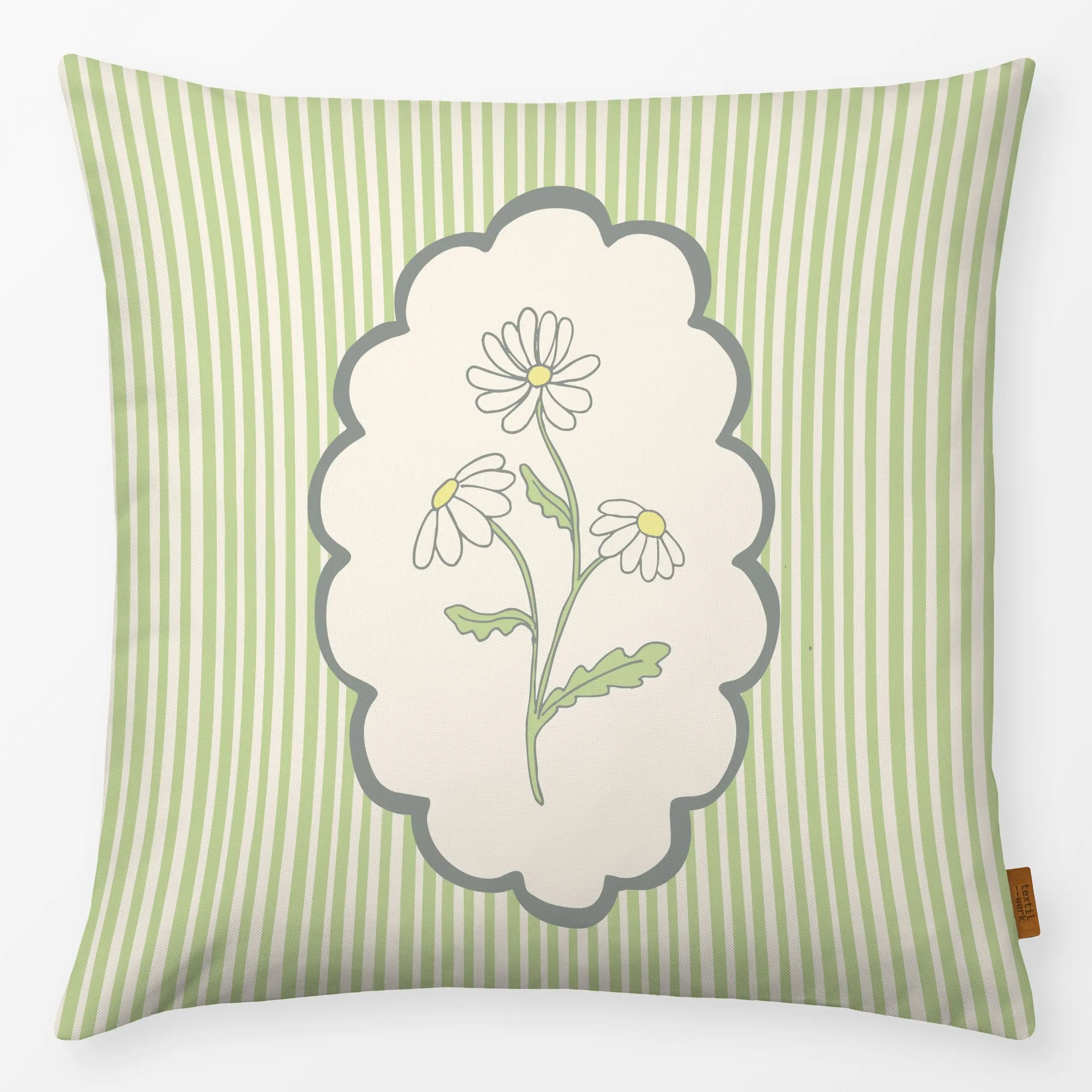 Kissen Marguerite stripes - Blumen & Florales, Symbole & Muster, Pflanzen & Botanik - von „Anna Petersen"; Trockenblumen, la...