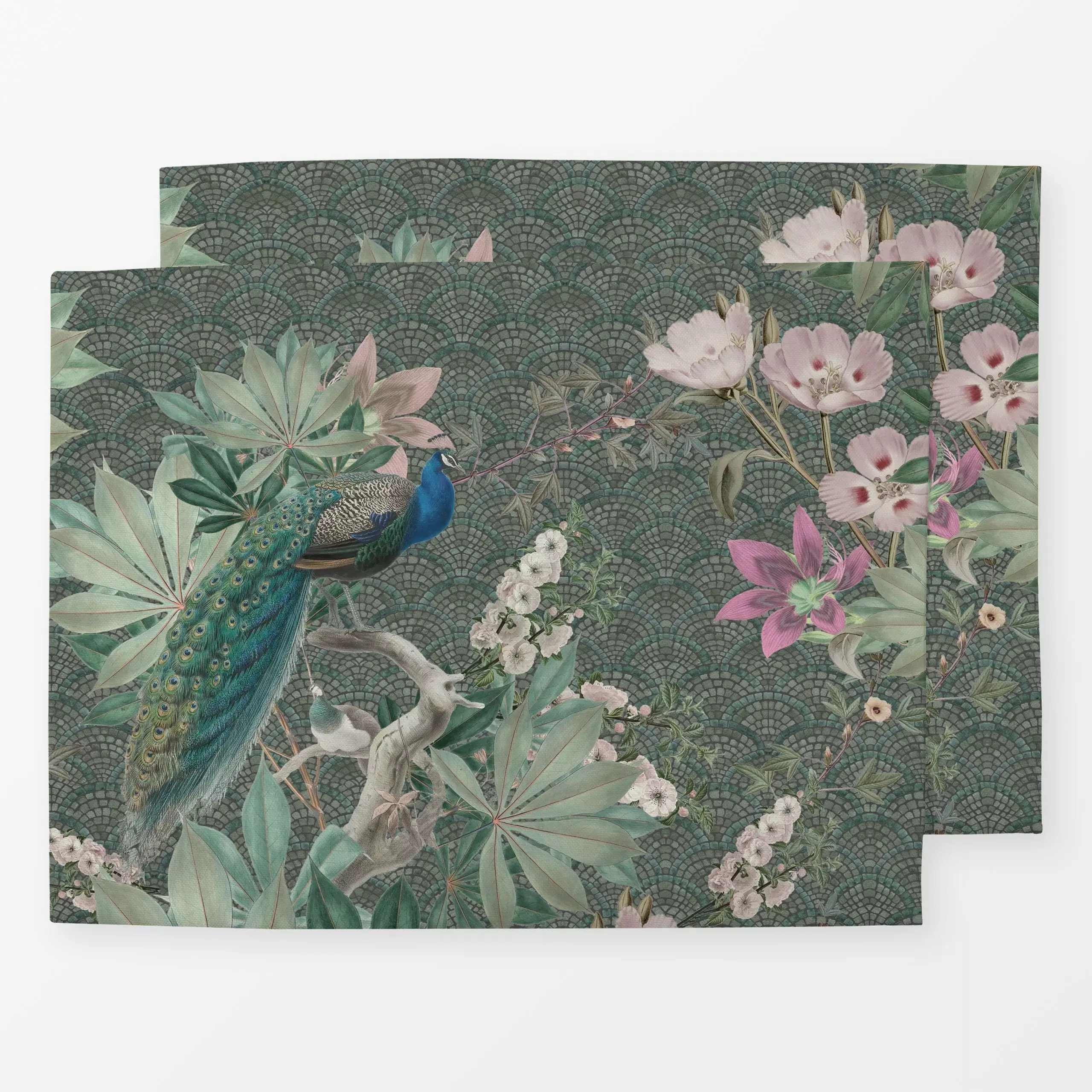 Tischset Peacock botanical garden, Blumen, Tiere, von Bloomery Decor