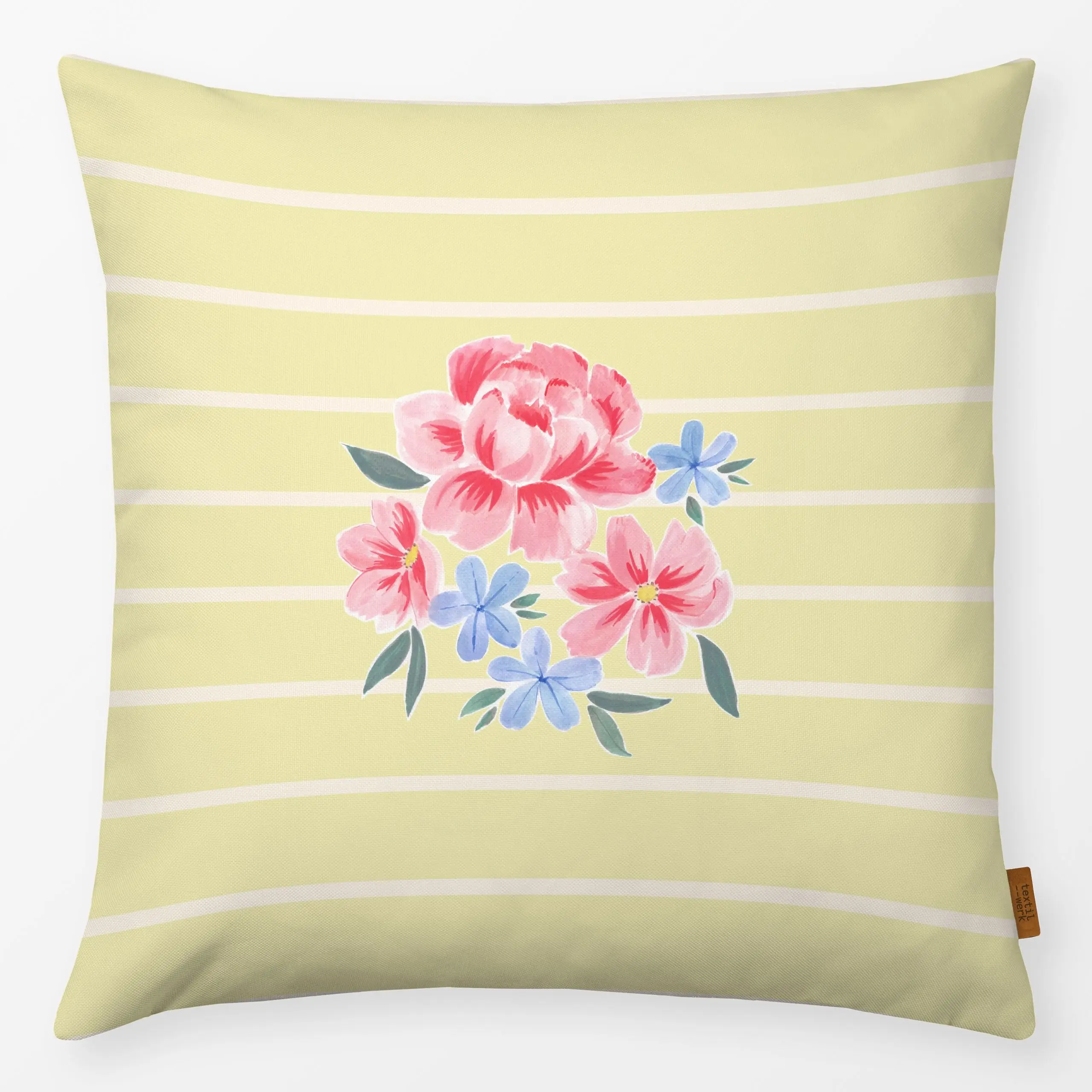 Kissen Blumenbouqet gelb - Blumen & Florales, Frühling, Sommer - von „Katrin Graff"; modern, floral, landhaus, fun, gestreif...