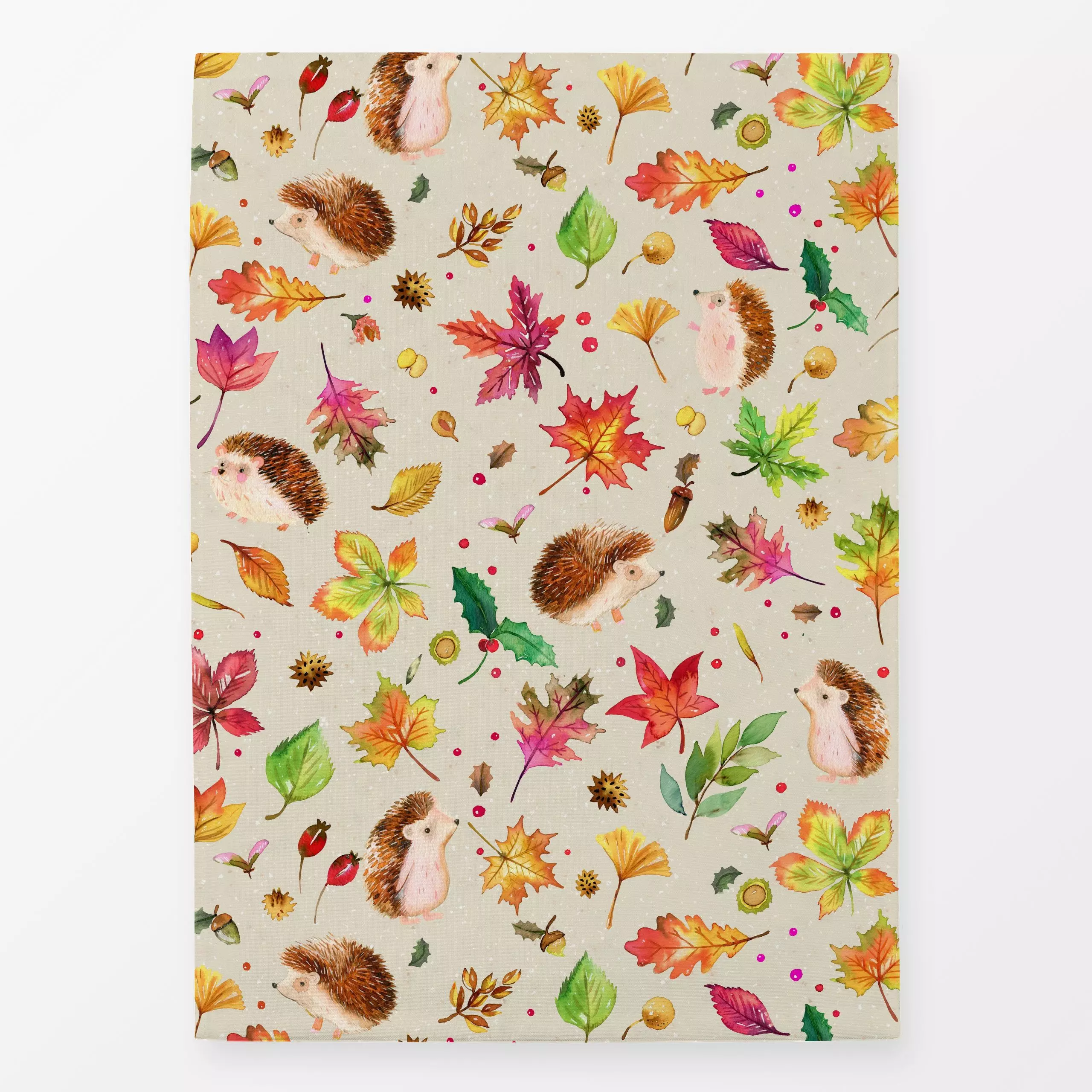 Geschirrtücher Igel Herbst Blätter - Herbst, Tiere, Pflanzen & Botanik - von „Ninola Design "; Muster, Aquarell, Blätter, Wa...