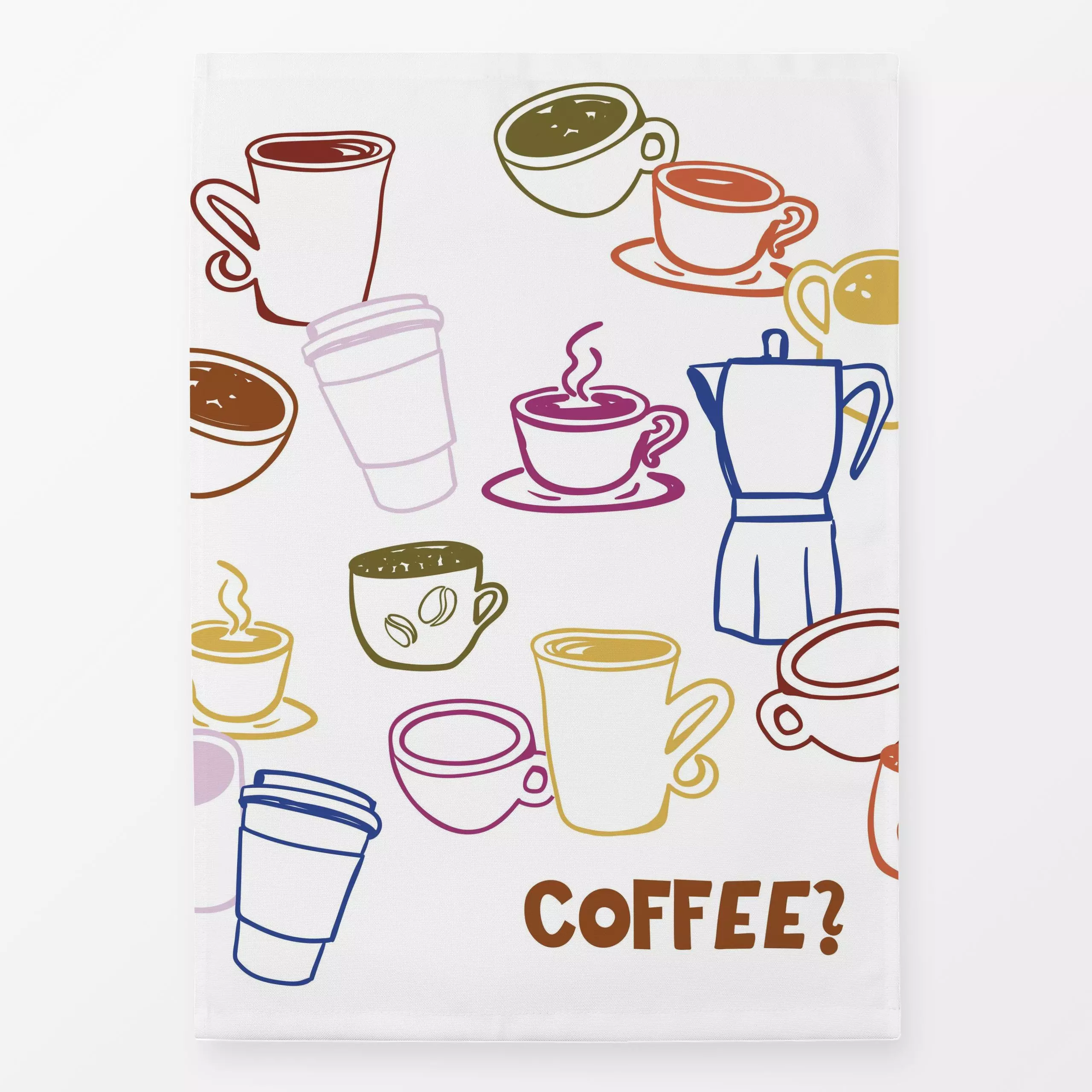 Geschirrtücher Coffe Mugs placed - Küche, Essen & Trinken - von „Verena Klöpper"; Zeichnung, Kissen, Kaffee, Geschenk, senfg...