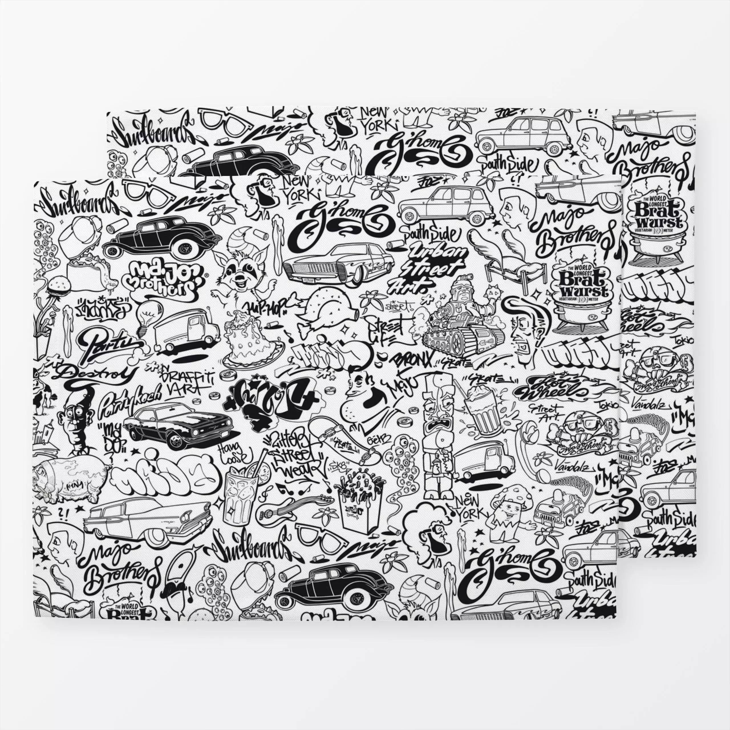 Tischset Hip-Hop - von „Joe Hennig"; Muster, Auto, Graffiti, Schwarzweiss