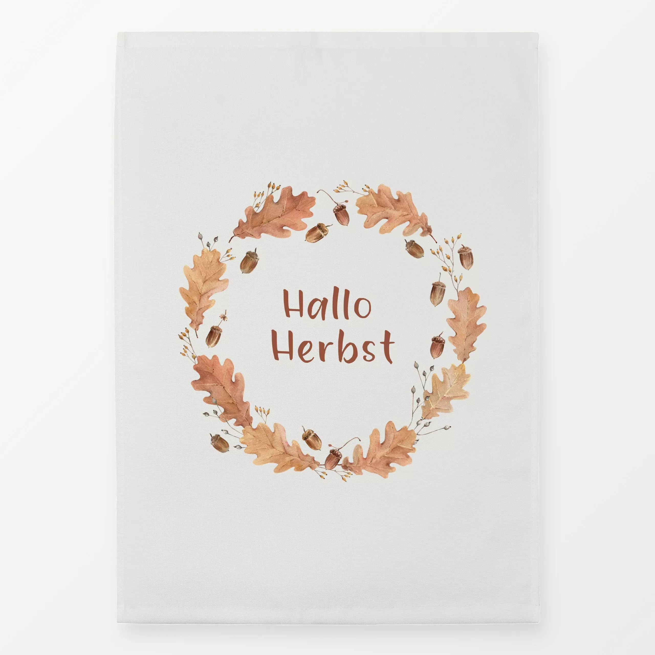 Geschirrtücher Hallo Herbst Kranz - Herbst, Sprüche & Schriftzüge, Pflanzen & Botanik - von „Katrin Graff"; Blätter, Herbst,...