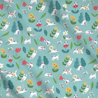 Meterware Floral Cats