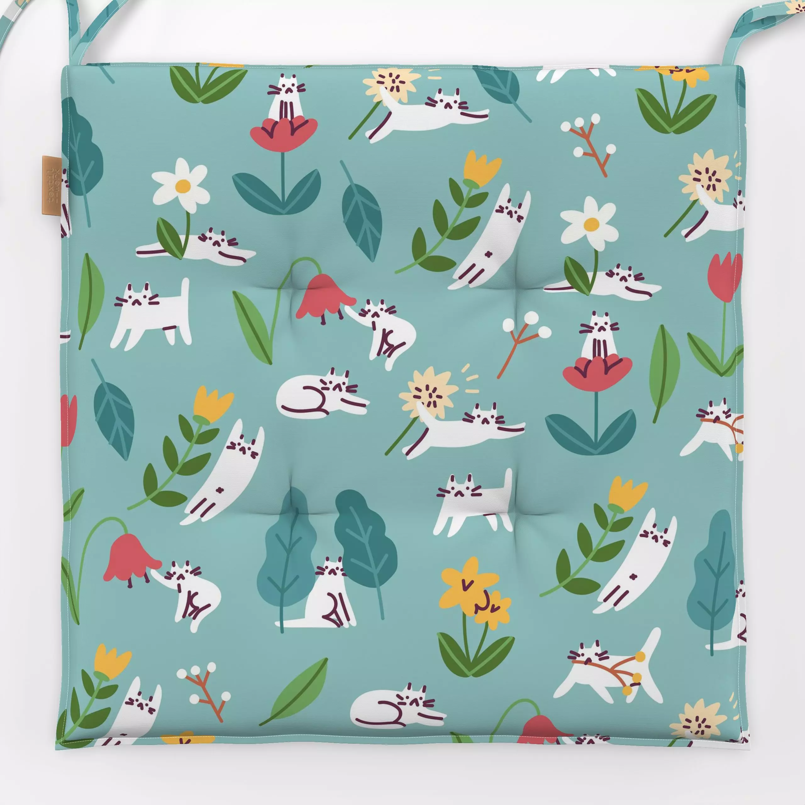 Sitzkissen Floral Cats - Blumen & Florales, Tiere - von „Sara Maese"; Blumen, Blätter, Blüten, Tiere, floral, flower, Katzen...