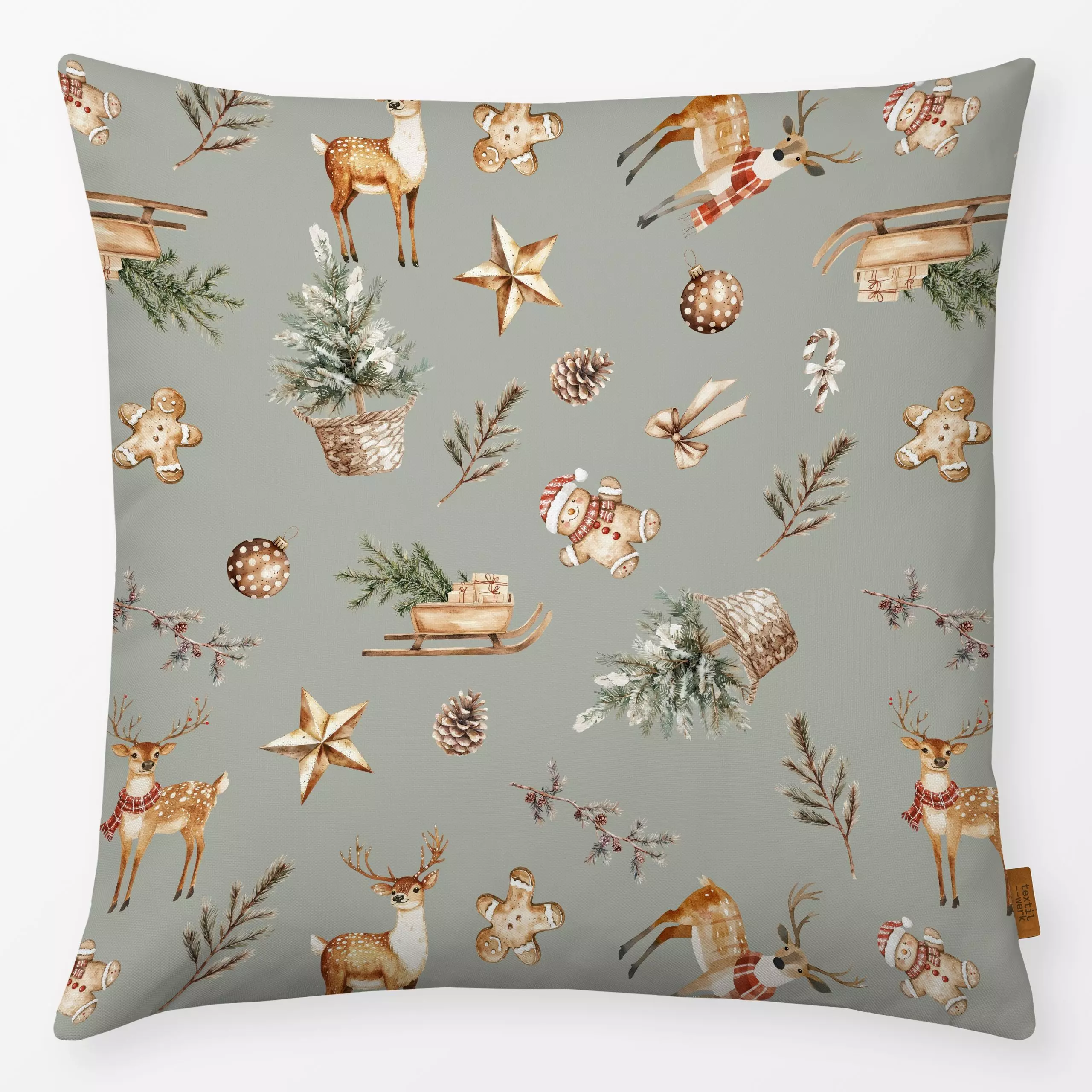 Kissen Cozy XMas Weihnachtsmuster - Weihnachten, Winter - von „Monika Strigel"; Rentier, Tannenzapfen, Weihnachtsmann, Weihn...