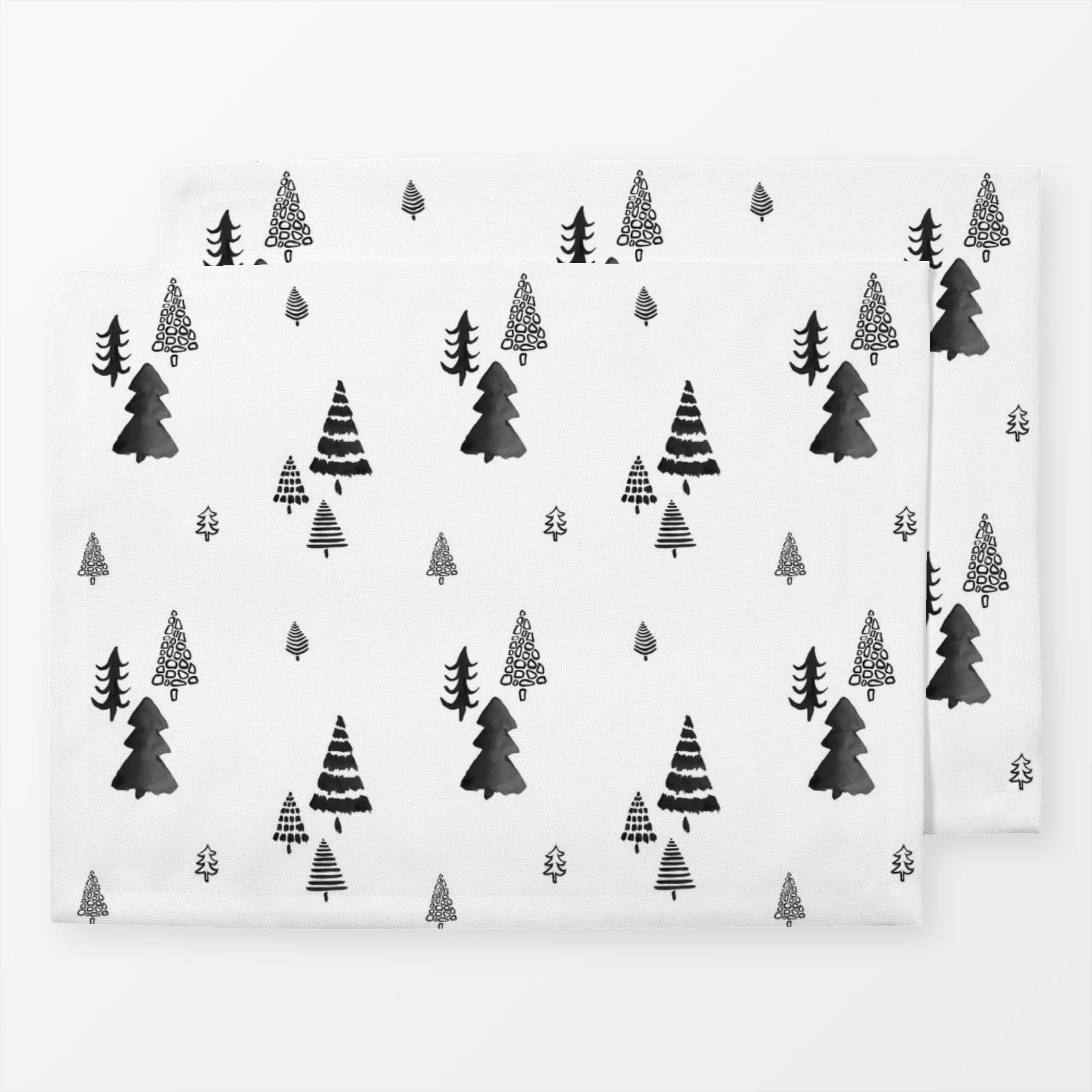 Tischset Tannenwald - schwarz/weiß - Weihnachten, Winter - von „Sabrina Ziegenhorn"; Aquarell, Wald, Tannenbaum, Weihnachtsb...
