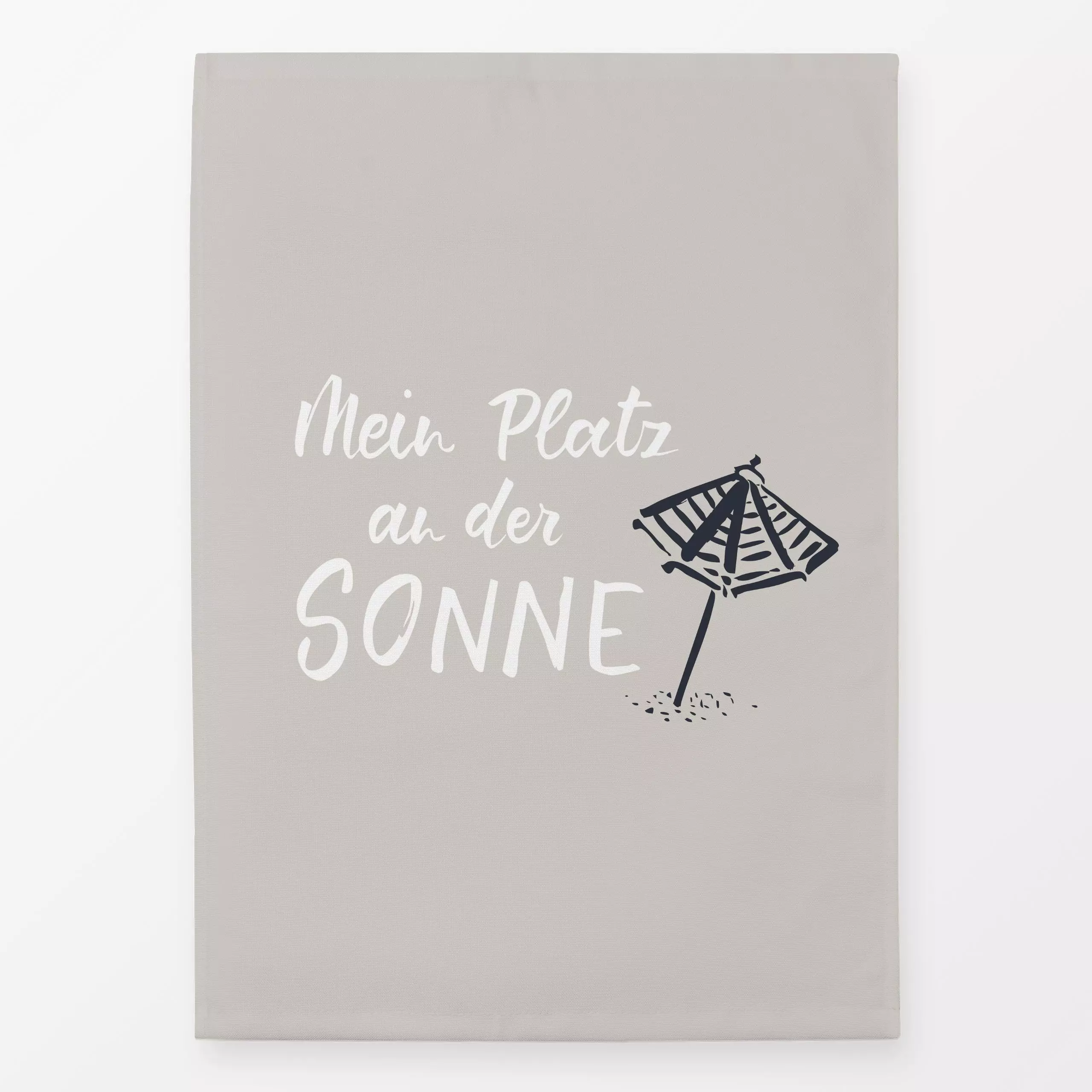 Geschirrtücher Mein Platz an der Sonne beige - Sommer, Sport, Sprüche & Schriftzüge - von „Katrin Graff"; Strand, Sand, beig...
