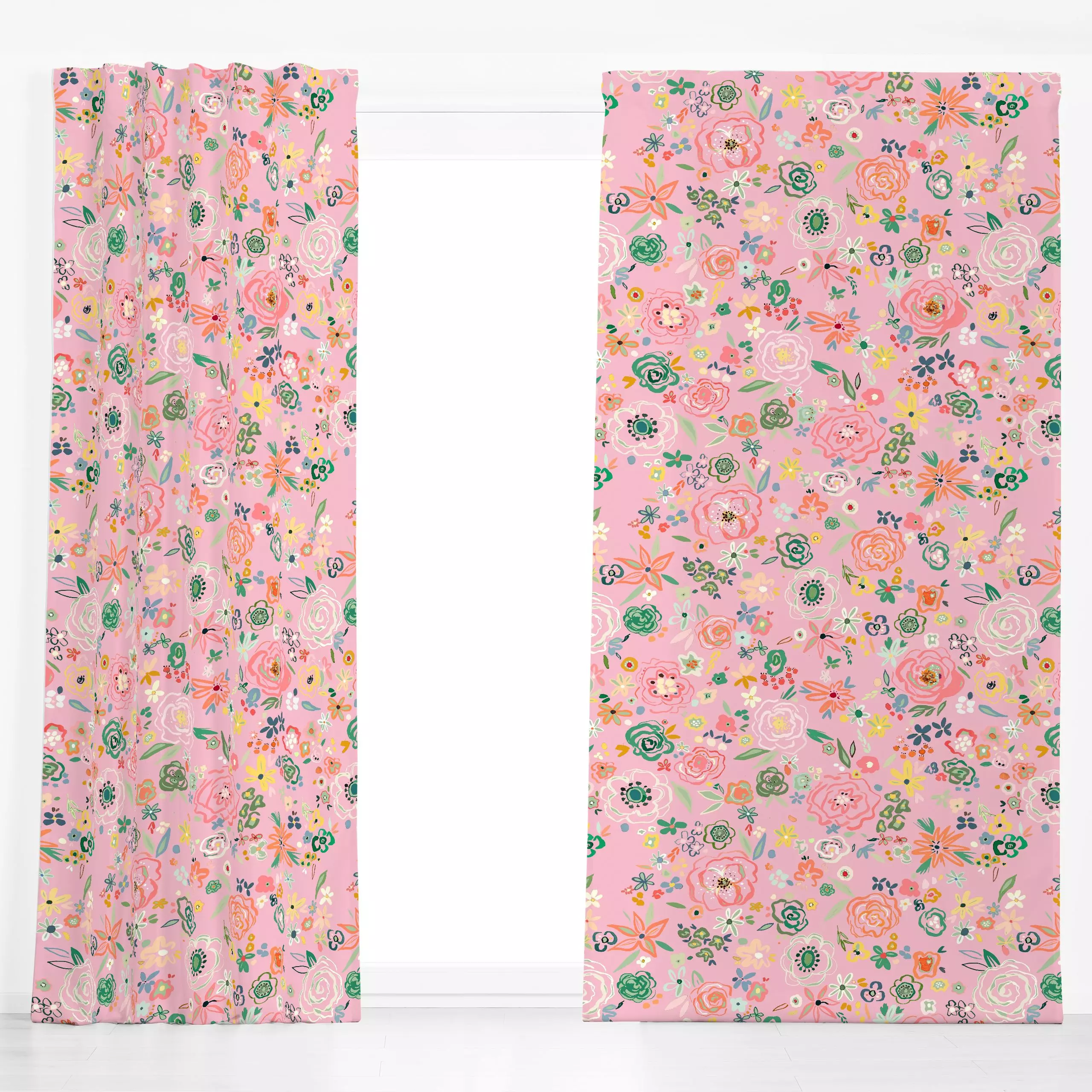 Dekovorhang Lineart Blumen Peach Fuzz - Blumen & Florales, Frühling, Pflanzen & Botanik - von „Ninola Design "; Blumen, Past...
