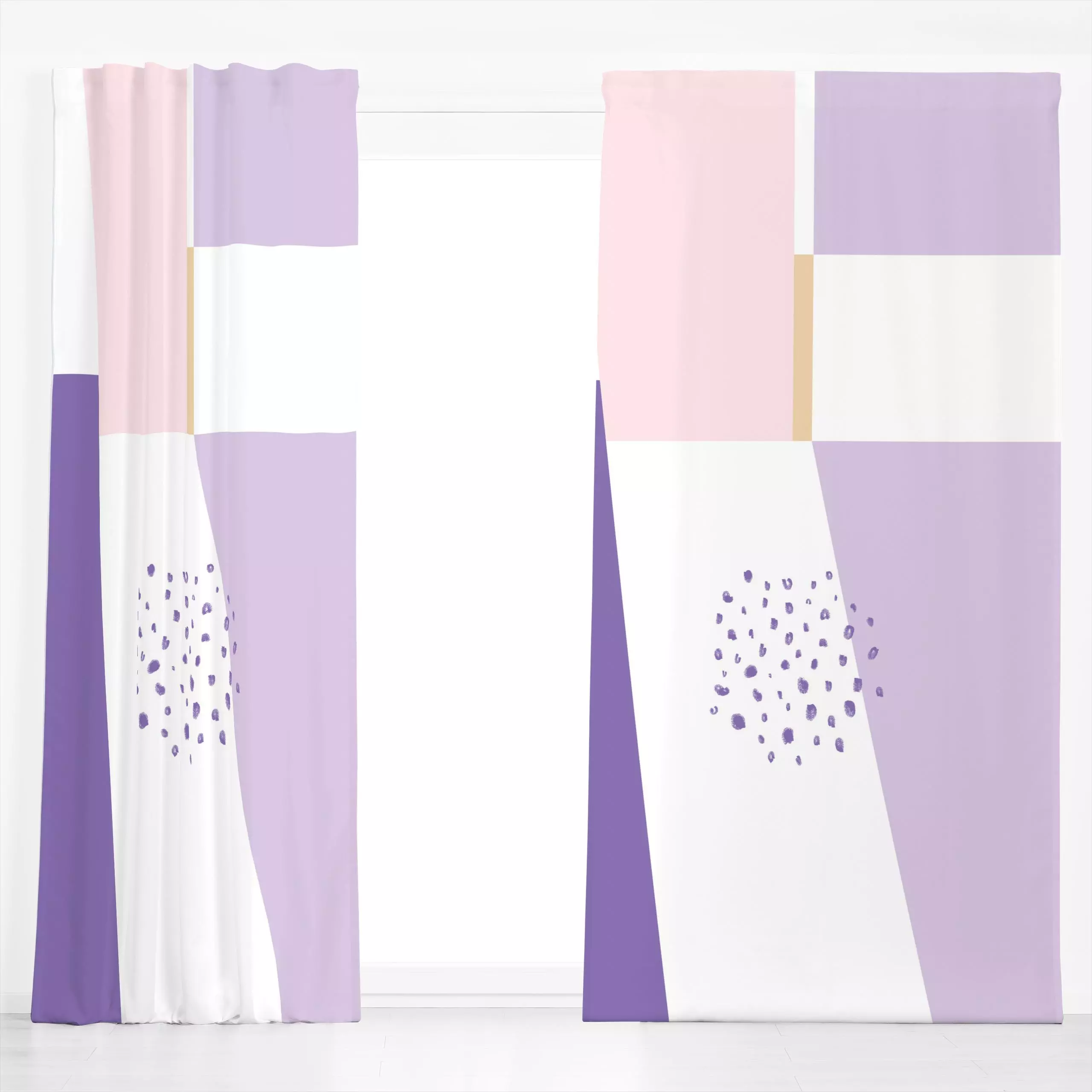 Dekovorhang Colour Block lilac - Symbole & Muster - von „Fiilis Design"; abstrakt, Punkte, rosa, Dots, pastel, Weiss, Pastel...