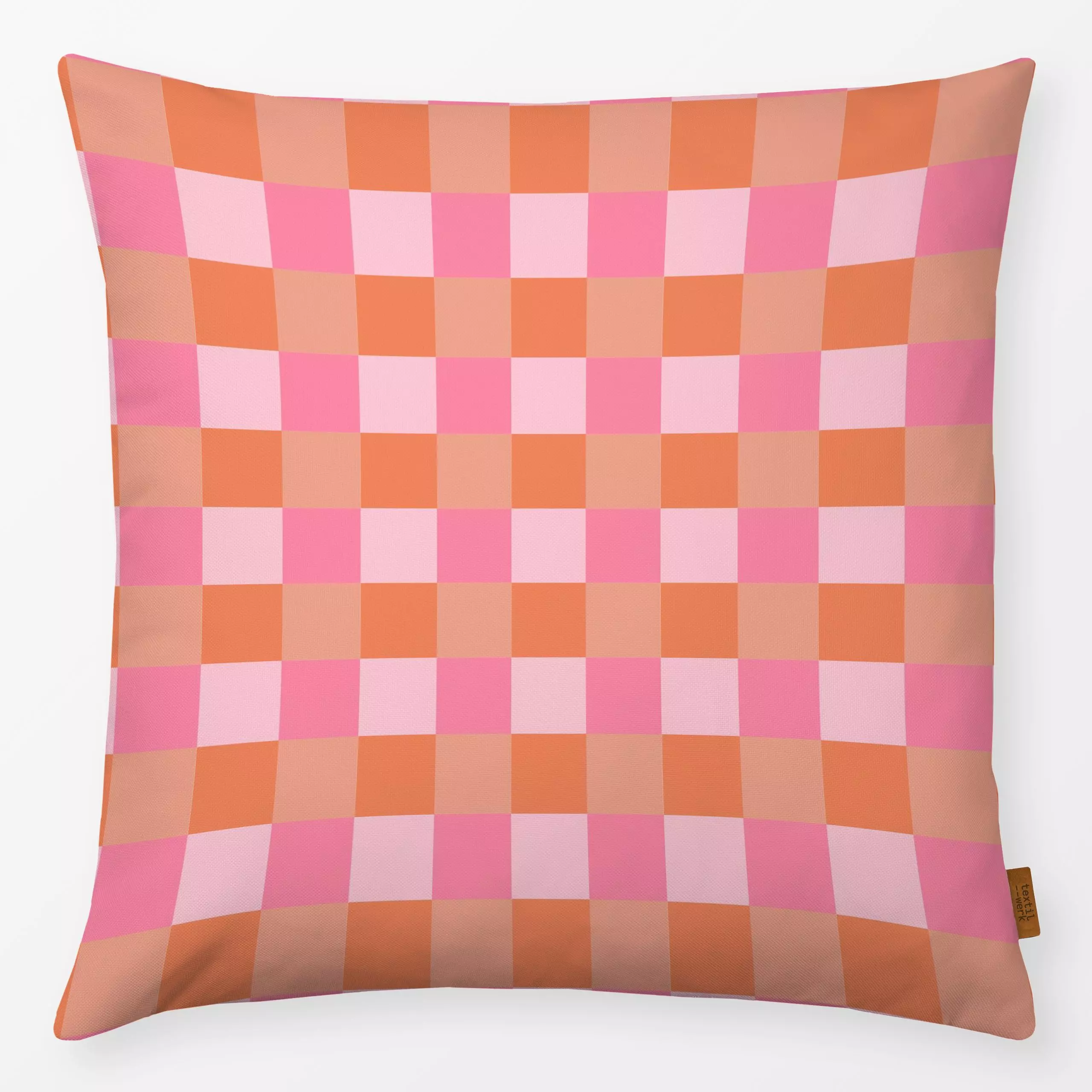 Kissen Frühlingskaro Orange Pink - Symbole & Muster - von „Andrea Liesert"; Muster, minimal, Garten, farbenfroh, Gartendeko,...