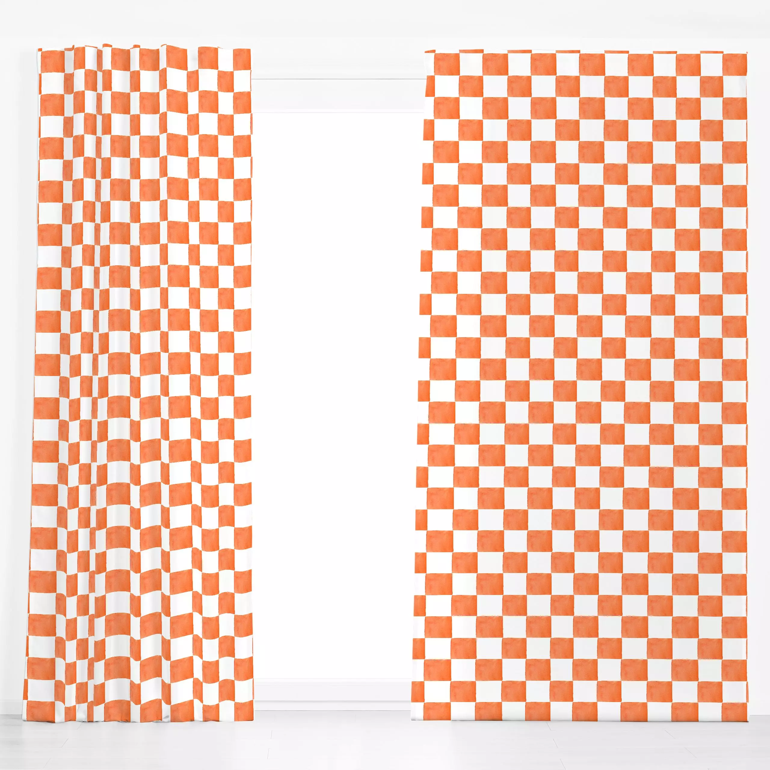Dekovorhang Summer Fun Kacheln orange - Symbole & Muster - von „Lena Yokota"; Muster, Orange, Karo, lenayokota, Kacheln