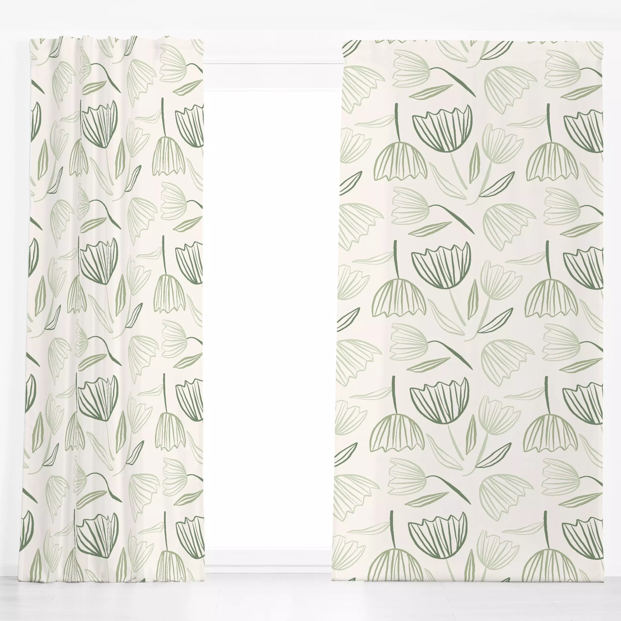 Dekovorhang Happy Tulip Green Beige - Frühling, Anlässe, Ostern - von „Kruth Design"; Garten, Tulpen, Sommerblumen, Ostern, ...