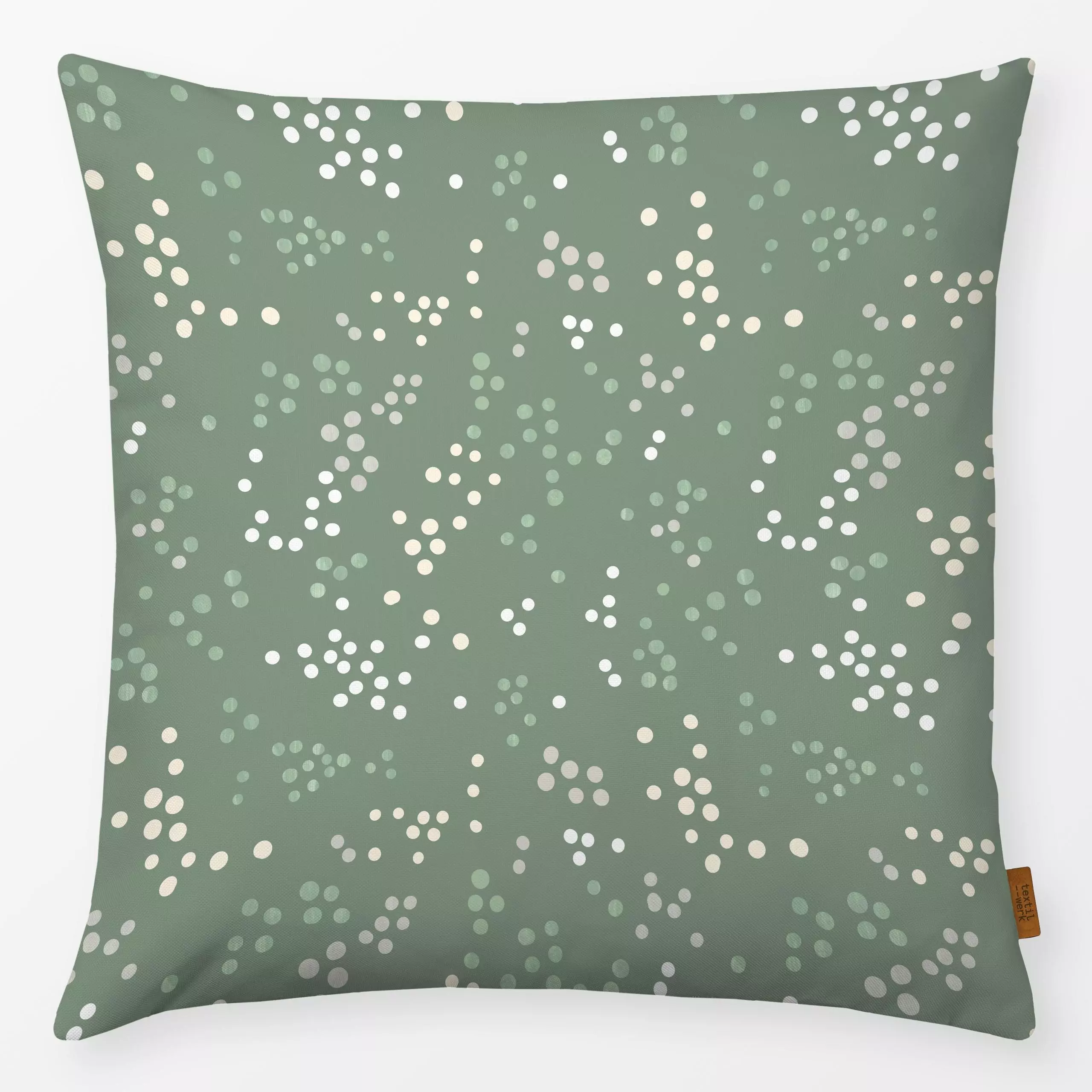Kissen Green Lights - Winter, Symbole & Muster - von „Carole Aufranc"; Muster, abstrakt, Punkte, beige, Dots, Weiss, gepunkt...