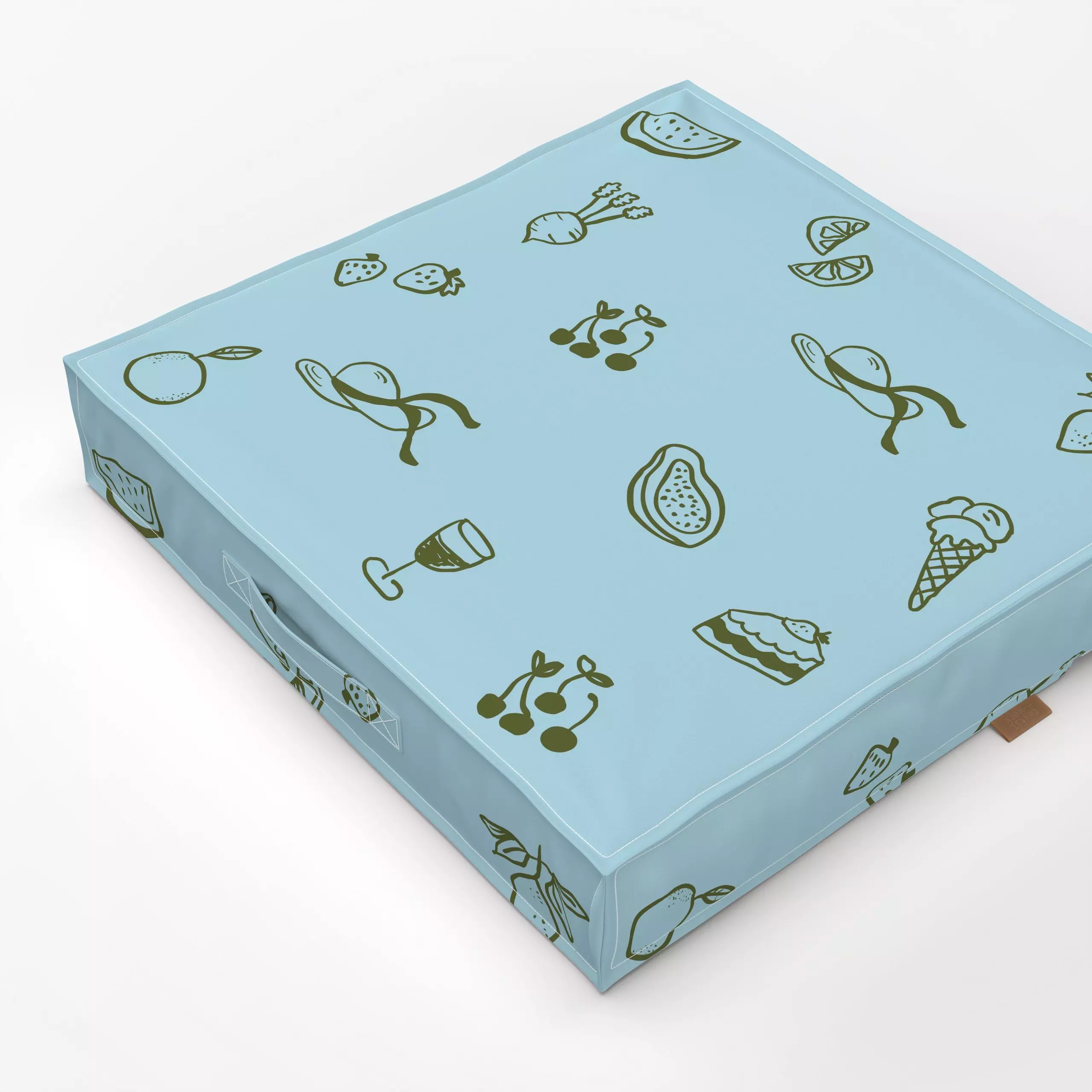 Bodenkissen Fruits Picknick Pattern Blue - Sommer, Symbole & Muster, Küche, Essen & Trinken - von „textilwerk"; Muster, Illu...