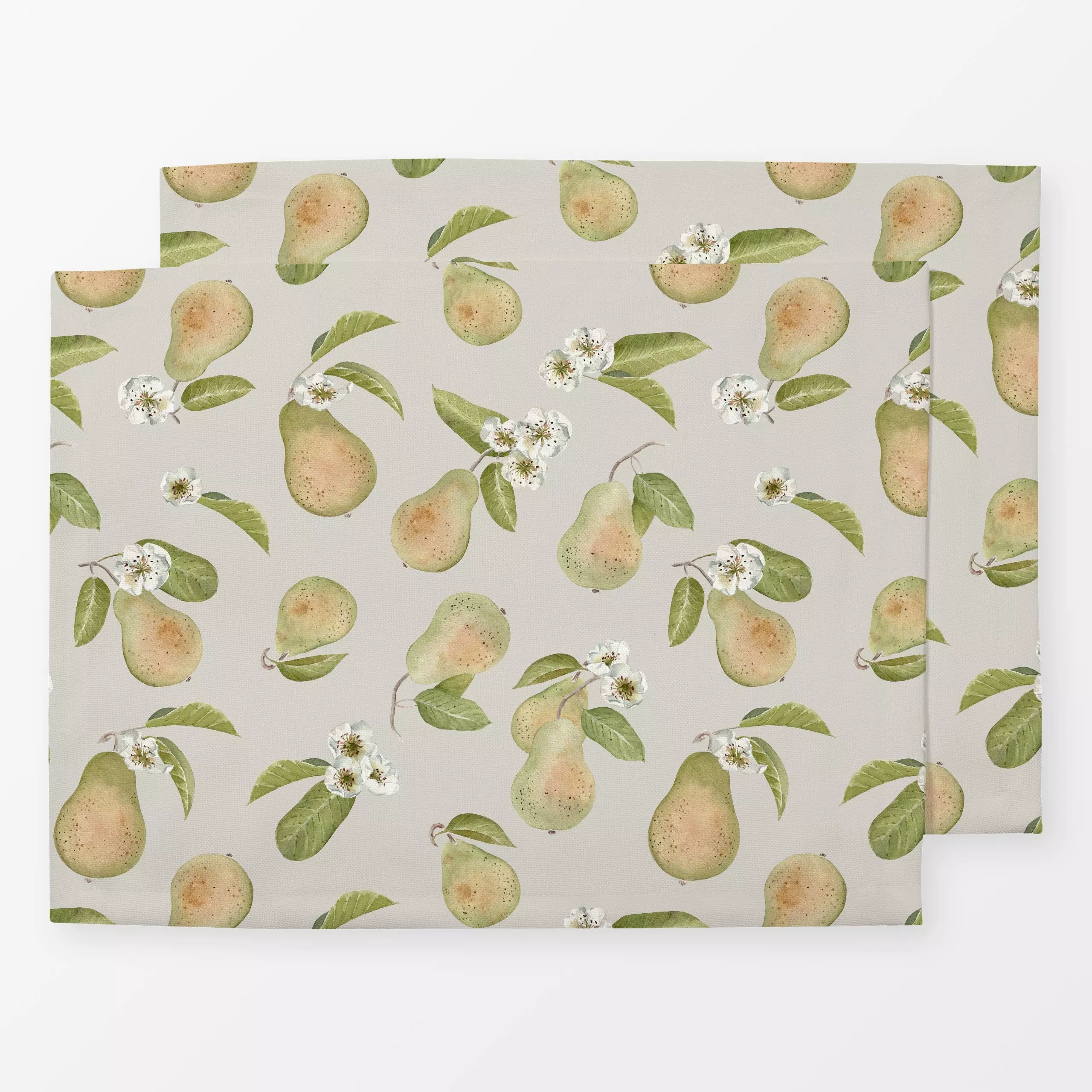Tischset Birnen Blüte kühl beige - von „Katrin Graff“; Frucht, Obst, Birne, Ernte, herbstlich, cottage, Landleben, Erntedank...