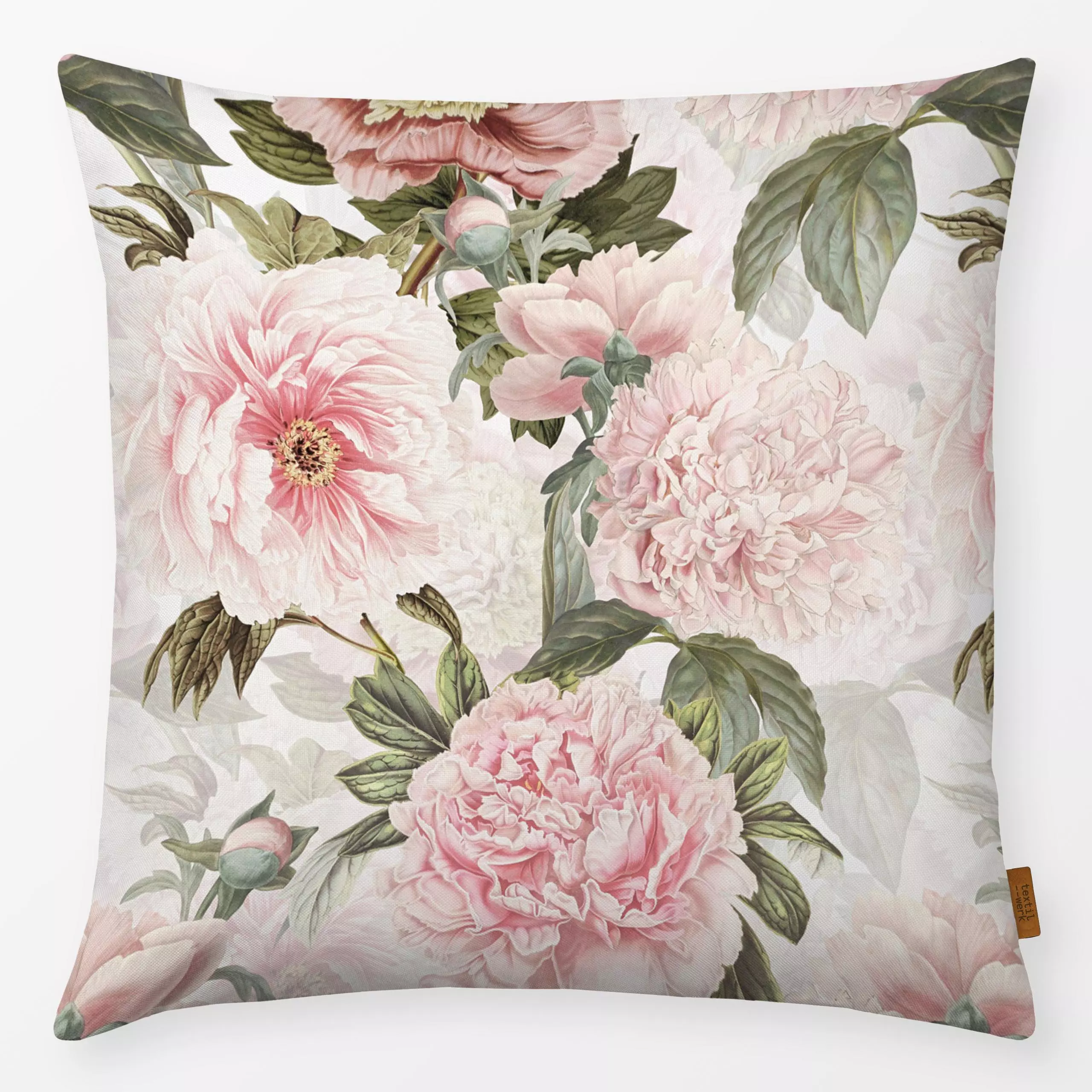 Kissen Luxuriöse Antique Pfingstrosen - Blumen & Florales, Sommer - von „Uta Naumann"; Muster, Wasserfarben, Blumen, Rosen, ...