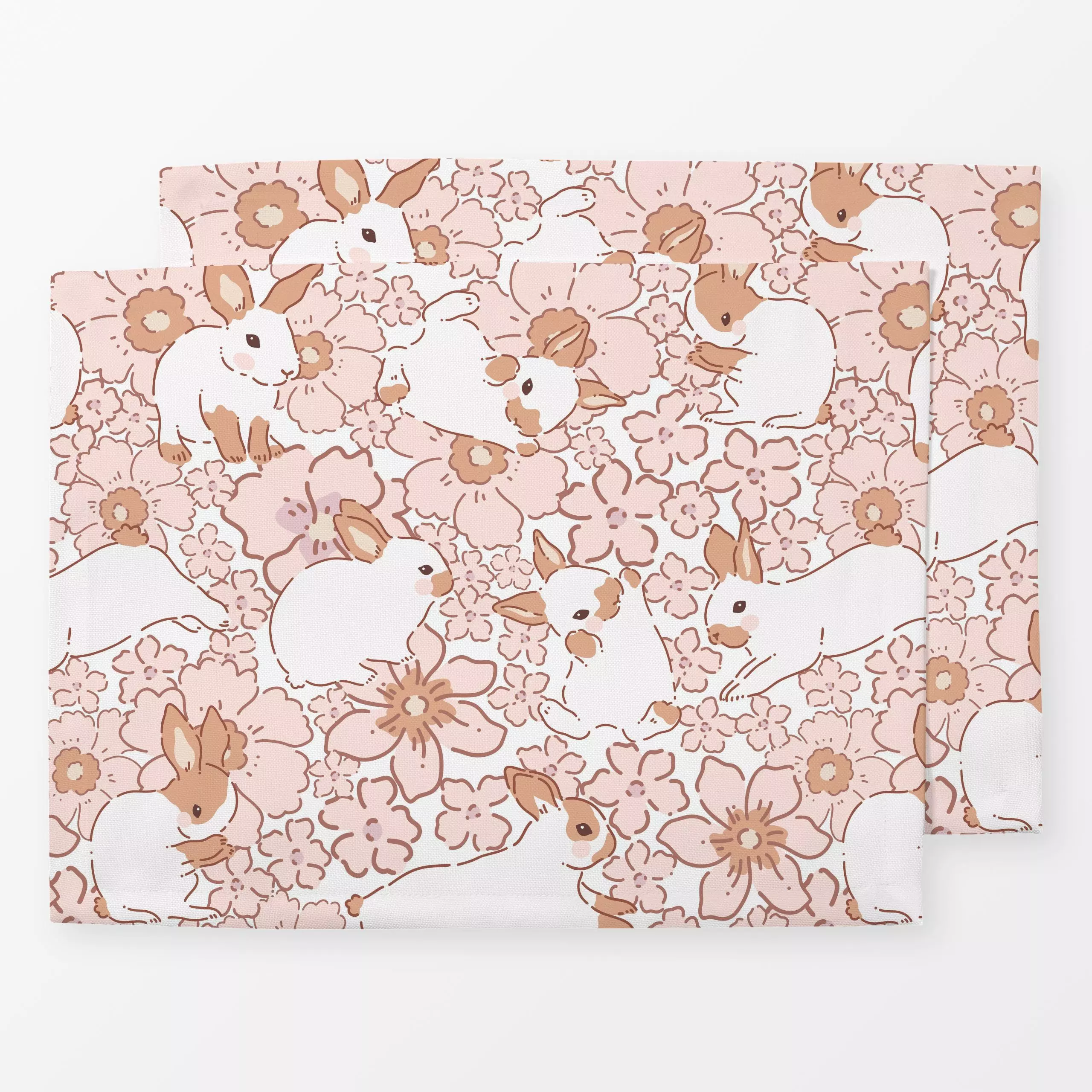 Tischset Osterhasen Rosa Blumenwiese, Blumen, Tiere, fürs Kinderzimmer, Ostern, von Uta Naumann