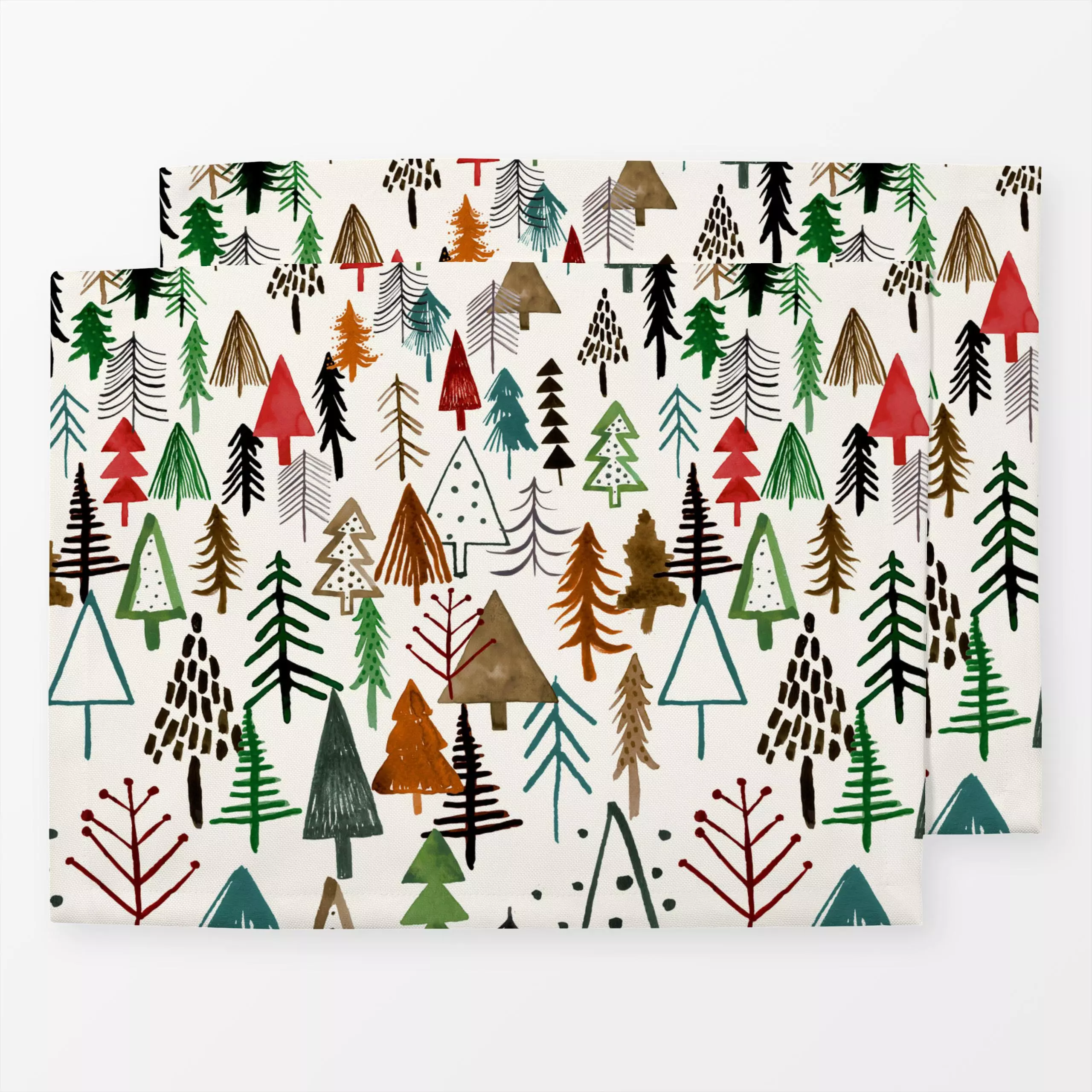 Tischset Christmas Mountain Trees - Natur & Landschaft, Weihnachten, Winter - von „Ninola Design "; Bäume, Berge, Wald, Weih...