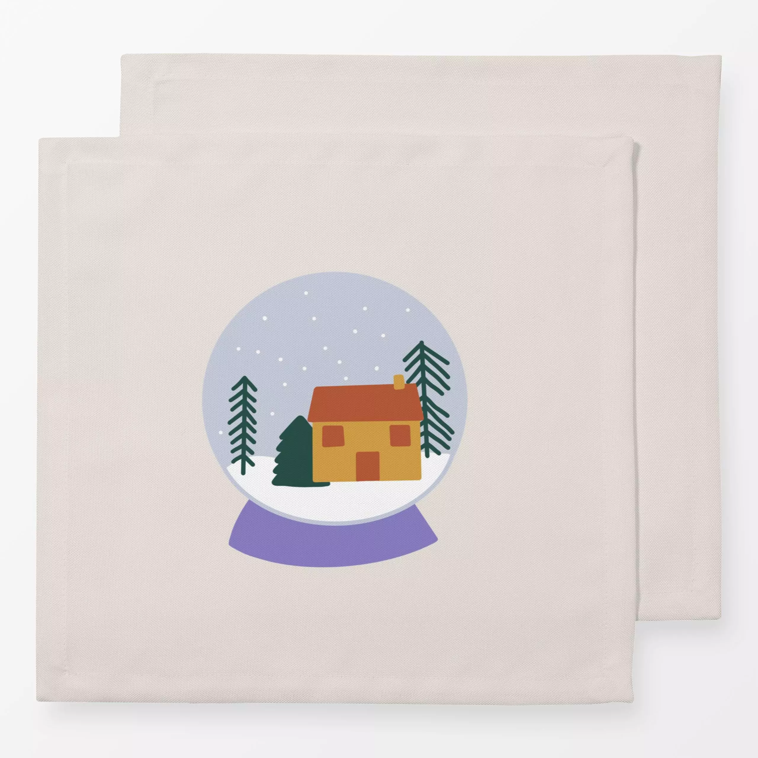 Servietten Schneekugel mit Haus - Weihnachten, Winter - von „textilwerk"; Illustration, skandinavisch, Weihnachten, beige, w...