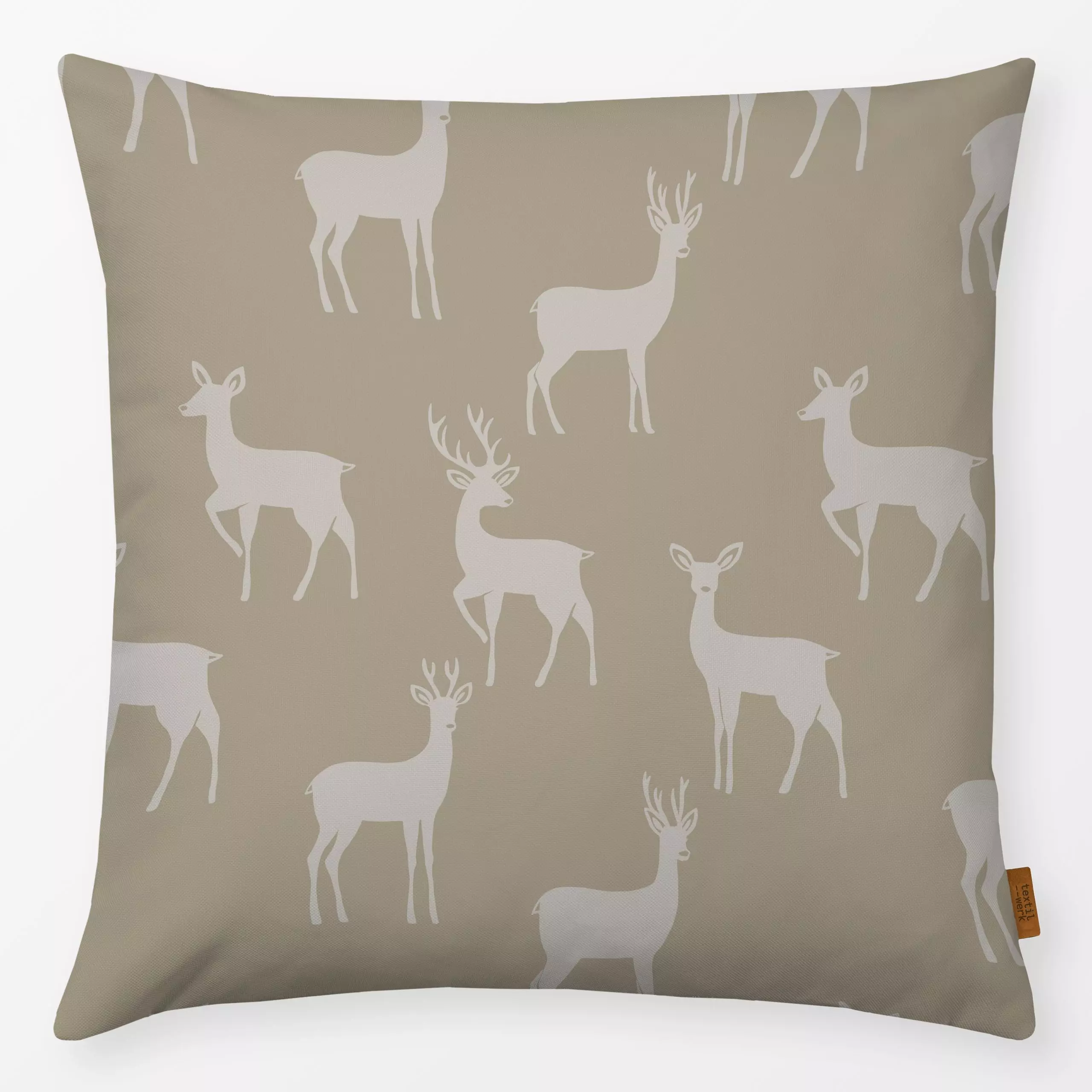Kissen Rehe Hirsche beige - Tiere, Weihnachten - von „Studio Kesse"; Wildtiere, Weihnachten, Herbst, Hirsch, Scandi, Weihnac...