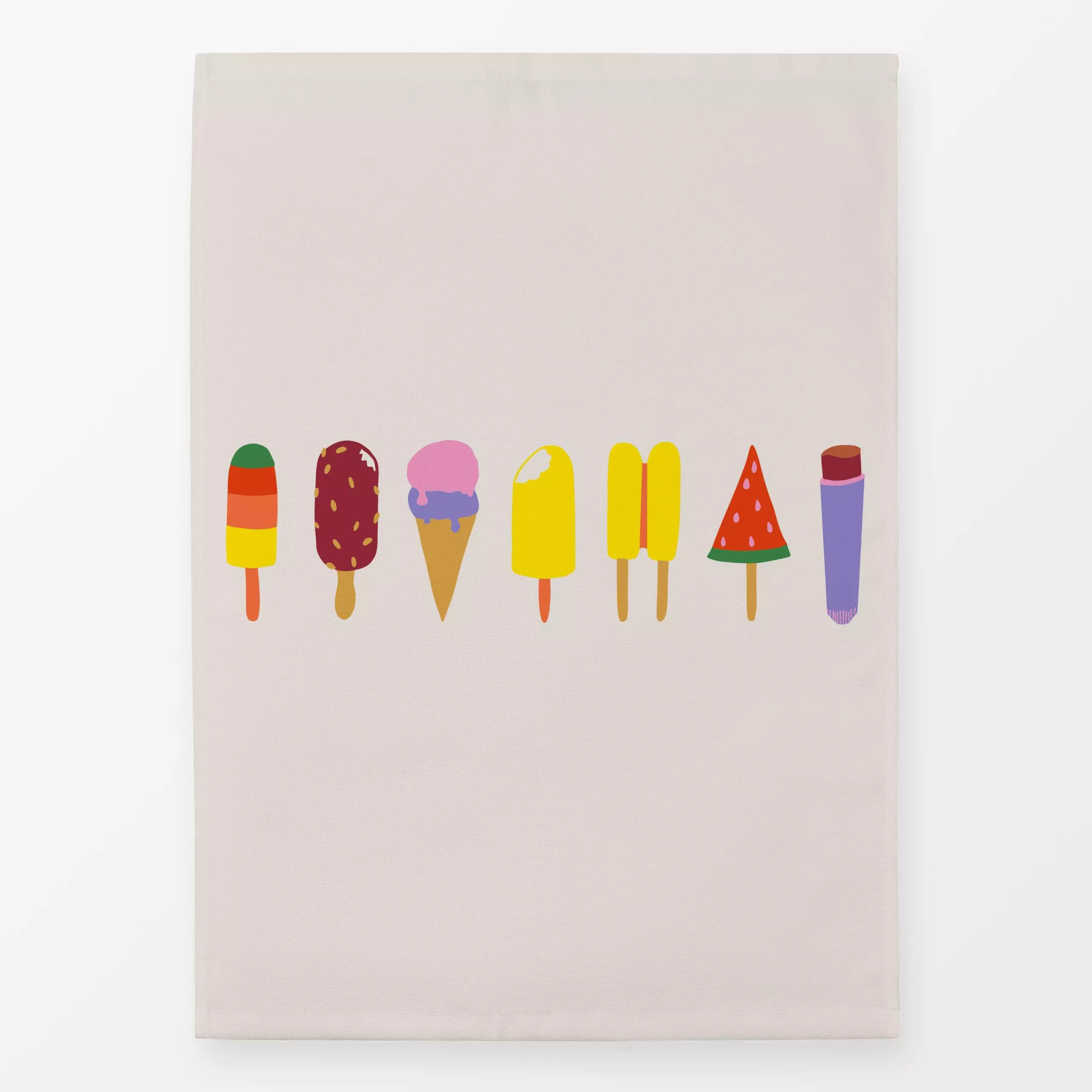 Geschirrtücher Eis - Sommer, Küche, Essen & Trinken - von „textilwerk"; Illustration, skandinavisch, beige, Sommer, bunt, mi...