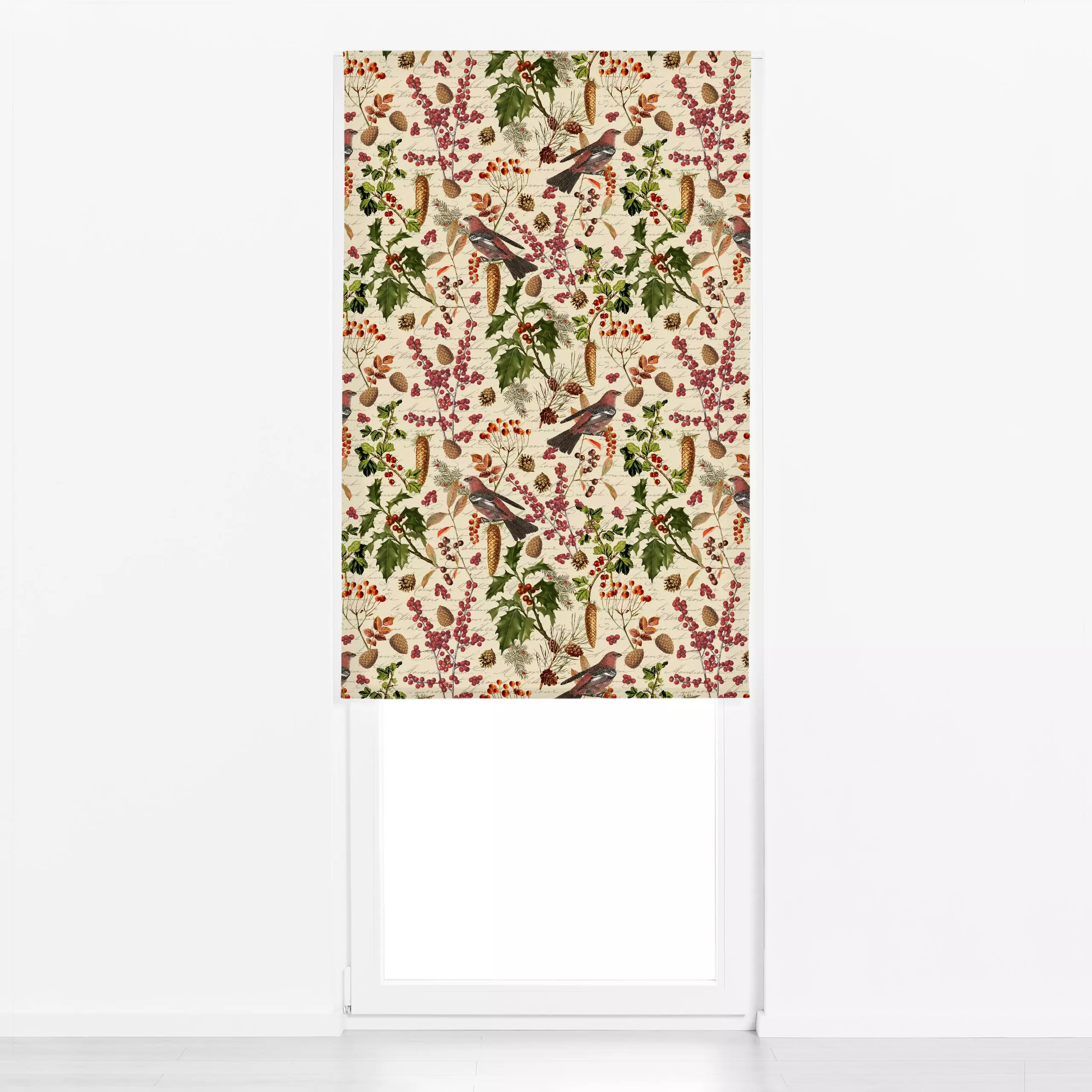 Raffrollo Wintervögel und Beeren - Herbst, Natur & Landschaft, Tiere - von „Andrea Haase"; Natur, Beeren, Vogel, Tannenzapfe...