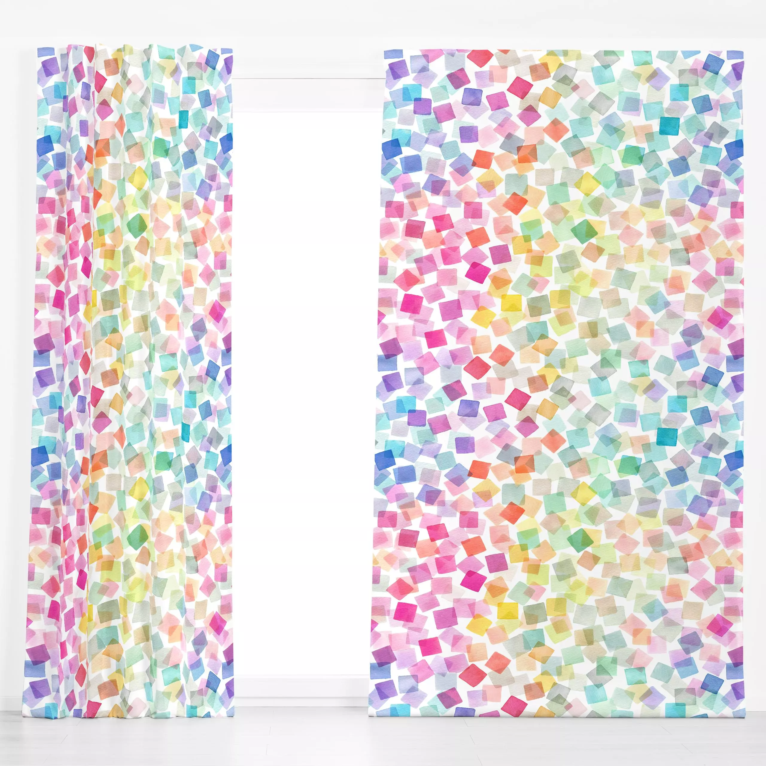 Dekovorhang Confetti Plaids Party Rainbow - Frühling, Symbole & Muster - von „Ninola Design "; Gouache, Geometrisch, bunt, r...