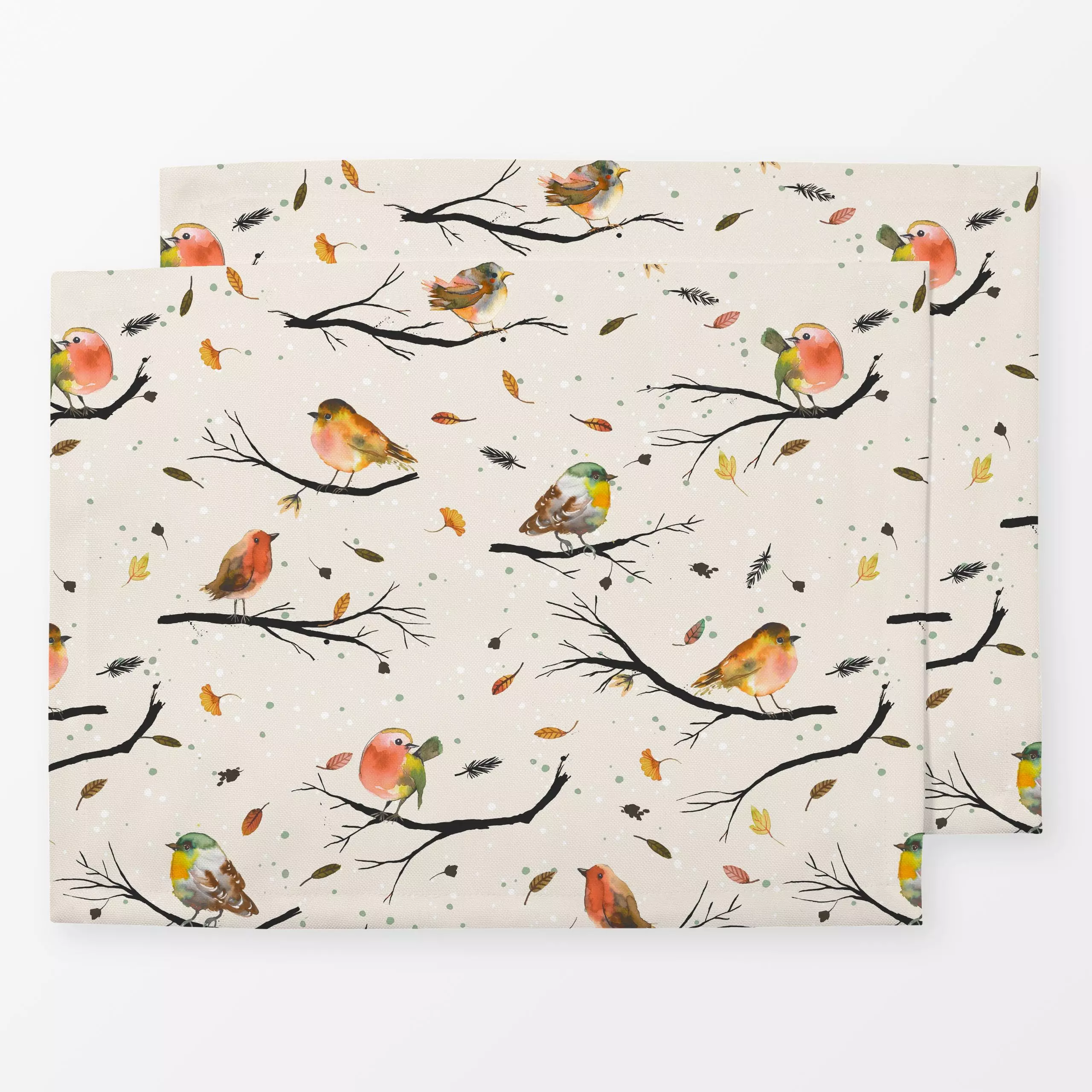 Tischset Bird Branches Leaves Autumn - Herbst, Natur & Landschaft, Tiere - von „Ninola Design "; Bäume, Blätter, Rotkehlchen...