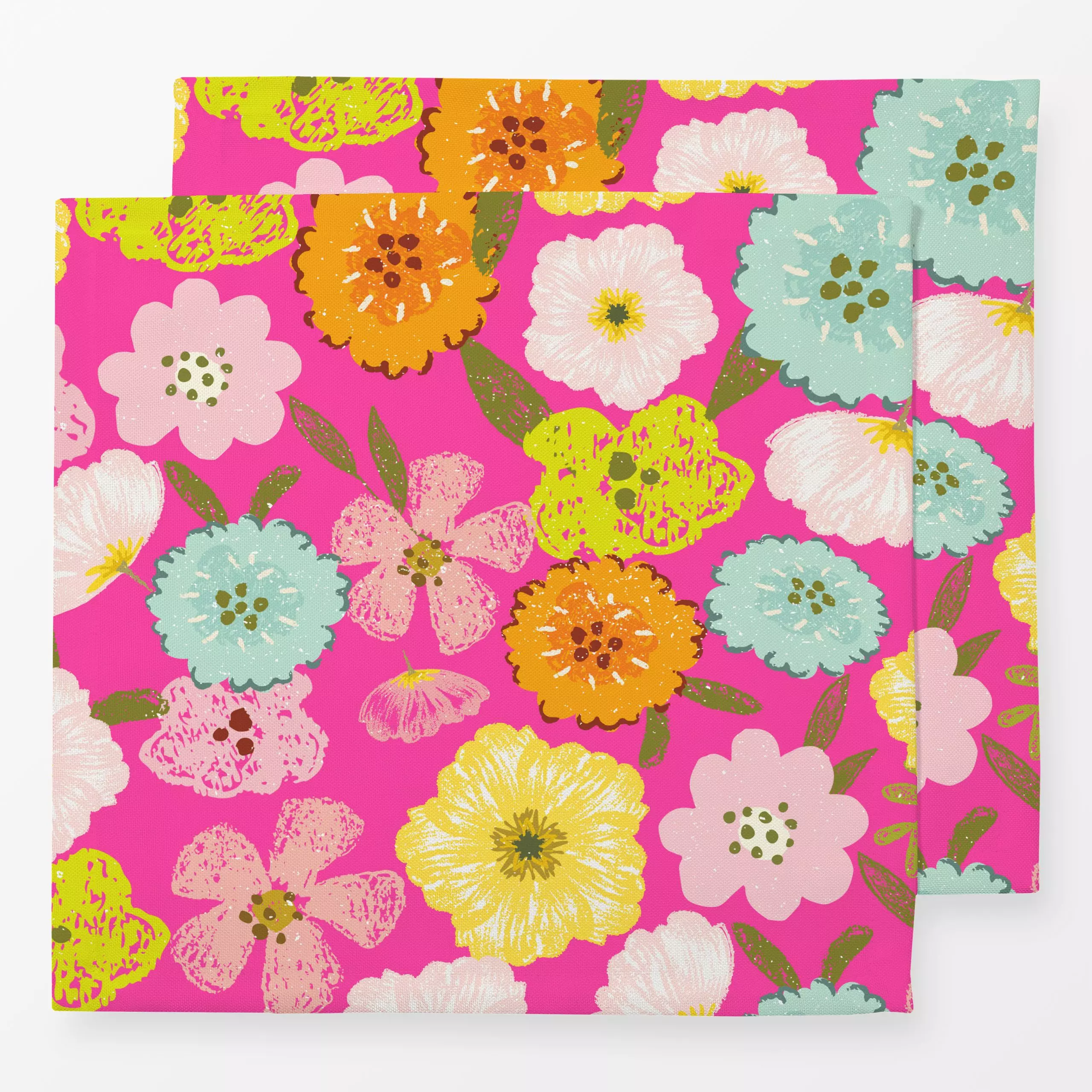 Servietten Doodle Sommer Garten Pink - Blumen & Florales, Sommer - von „Uta Naumann"; boho, abstrakt, Blumen, Retro, Sommerb...